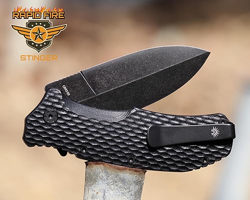Miniatura 4 de Off-Grid Knives - Aguijón de fuego rápido, hoja de punta de lanza asistida, construcción de uso duro, EDC táctico, campamento y supervivencia, acero