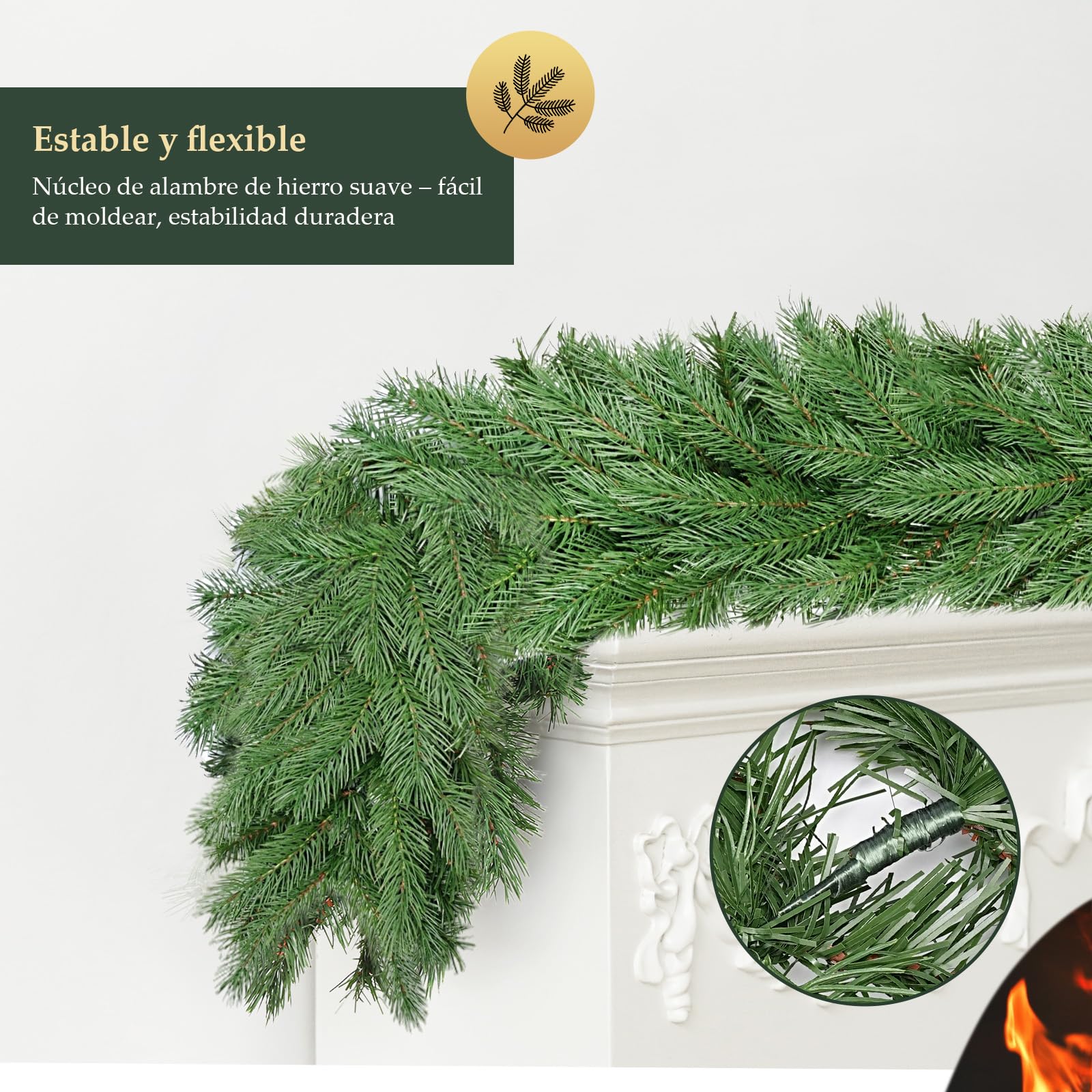SALCAR DIY Guirnalda de Navidad Verde 5m PE + PVC | Decoración versátil para Interiores y Exteriores | Ideal para Puertas, escaleras, mesas y Eventos Festivos