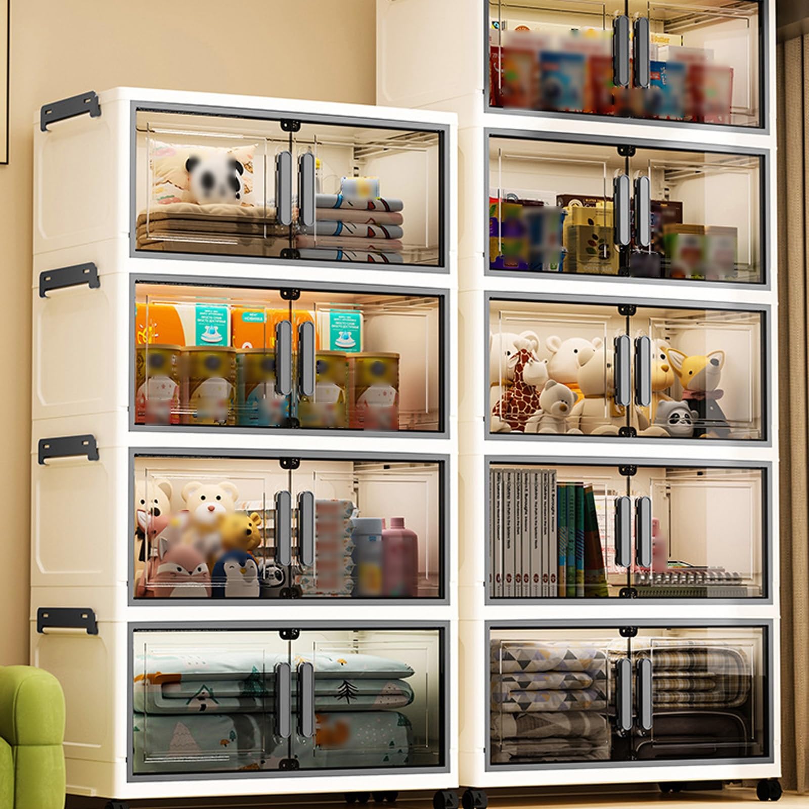 6 Ebenen Aufbewahrungsboxen Stapelbar Schrank mit Rädern Faltbar Aufbewahrungsschrank mit Deckel und Magnettür für Büro Küche Wohnzimmer(52 * 25 * 130cm)