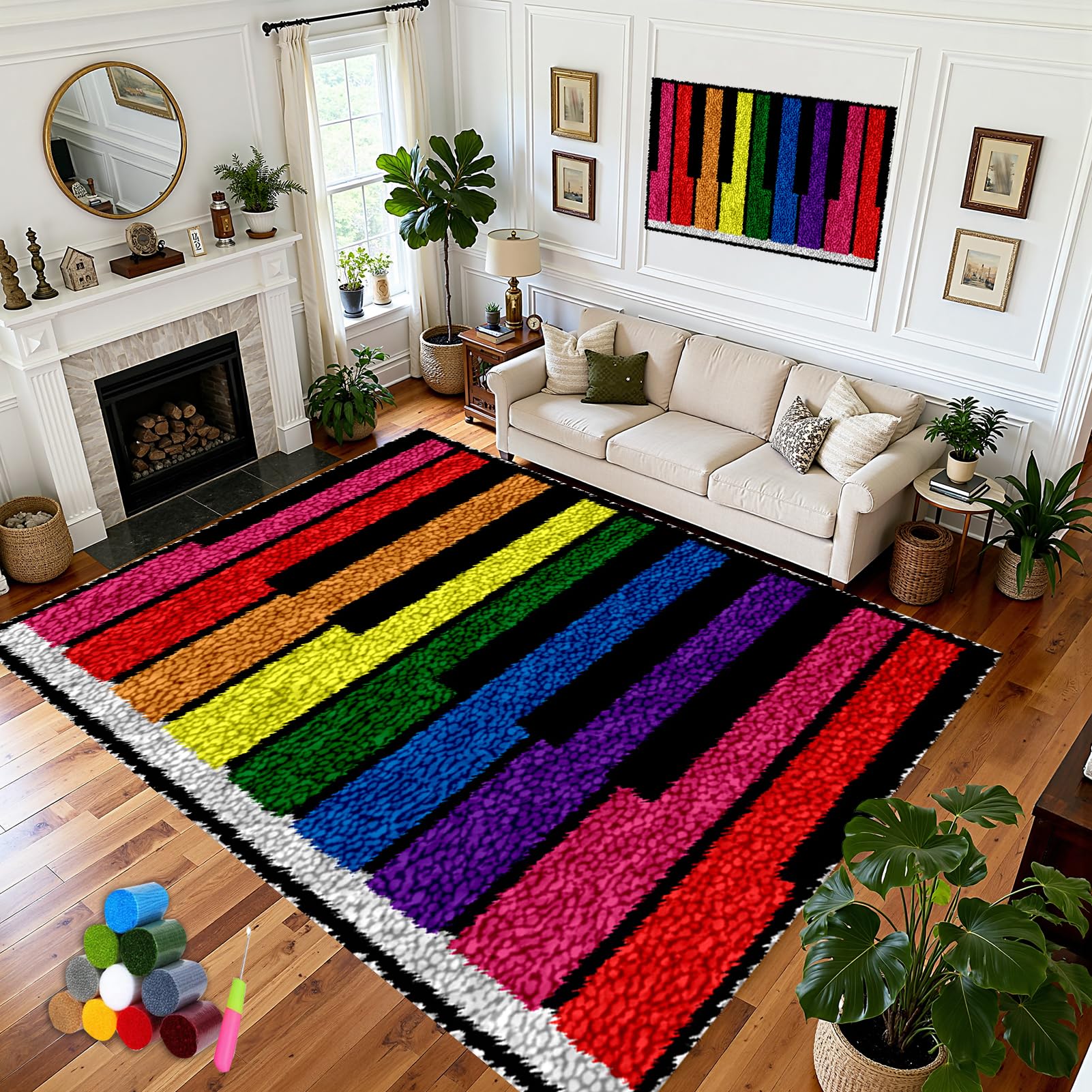 69 x 102 cm Zestaw dywaników szydełkowych z wiązanymi ściegami poduszka do zatrzasku DIY tworzenie dywaników do szydełkowania - zestawy do wiązania dla dorosłych początkujących - zestaw do haftu