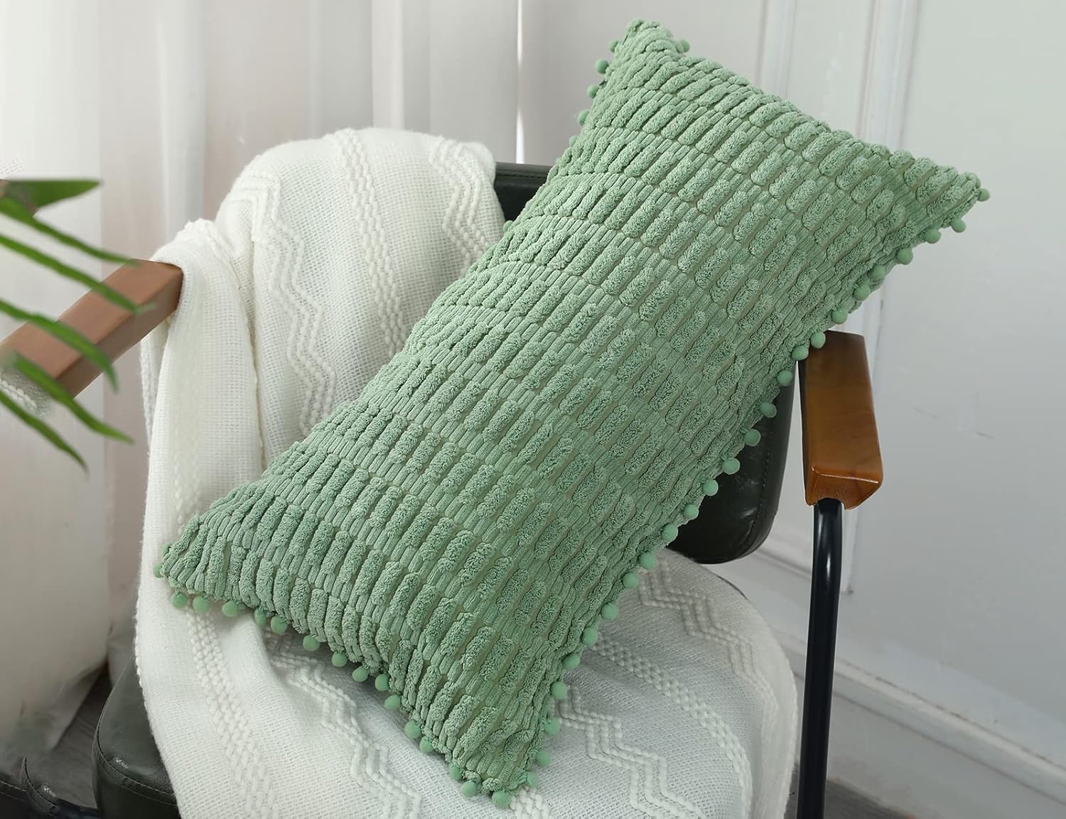 PANOD Decorative Long Lumbar Pillow Cover 16x26 Boho,Super Soft and Plush Modern Long Rectangle Pillow Cover Pillow Case Cushion Case for Bed Sofa Couch Farmhouse Livingroom,Sage Green