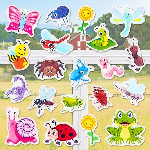Whaline 40 calcomanías de gel grueso para insectos y ventanas de insectos, calcomanías de gel para ventana de insectos, lindas calcomanías