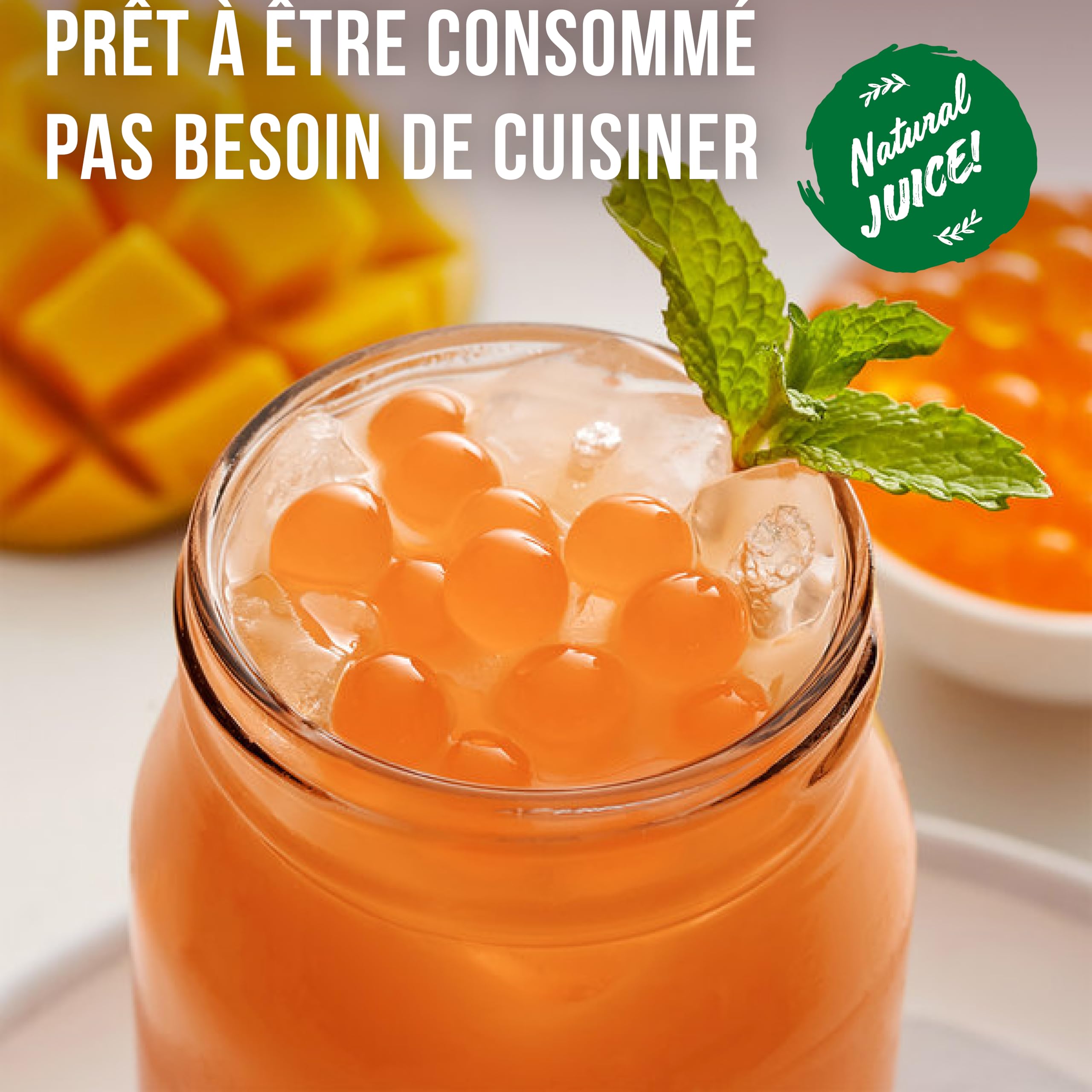 POPPING BOBA - Sferette alla frutta per Bubble Tea - Pesca - 1 kg - nessun colorante artificiale, basso contenuto di zucchero, succo di frutta vero, 100% vegan e senza glutine