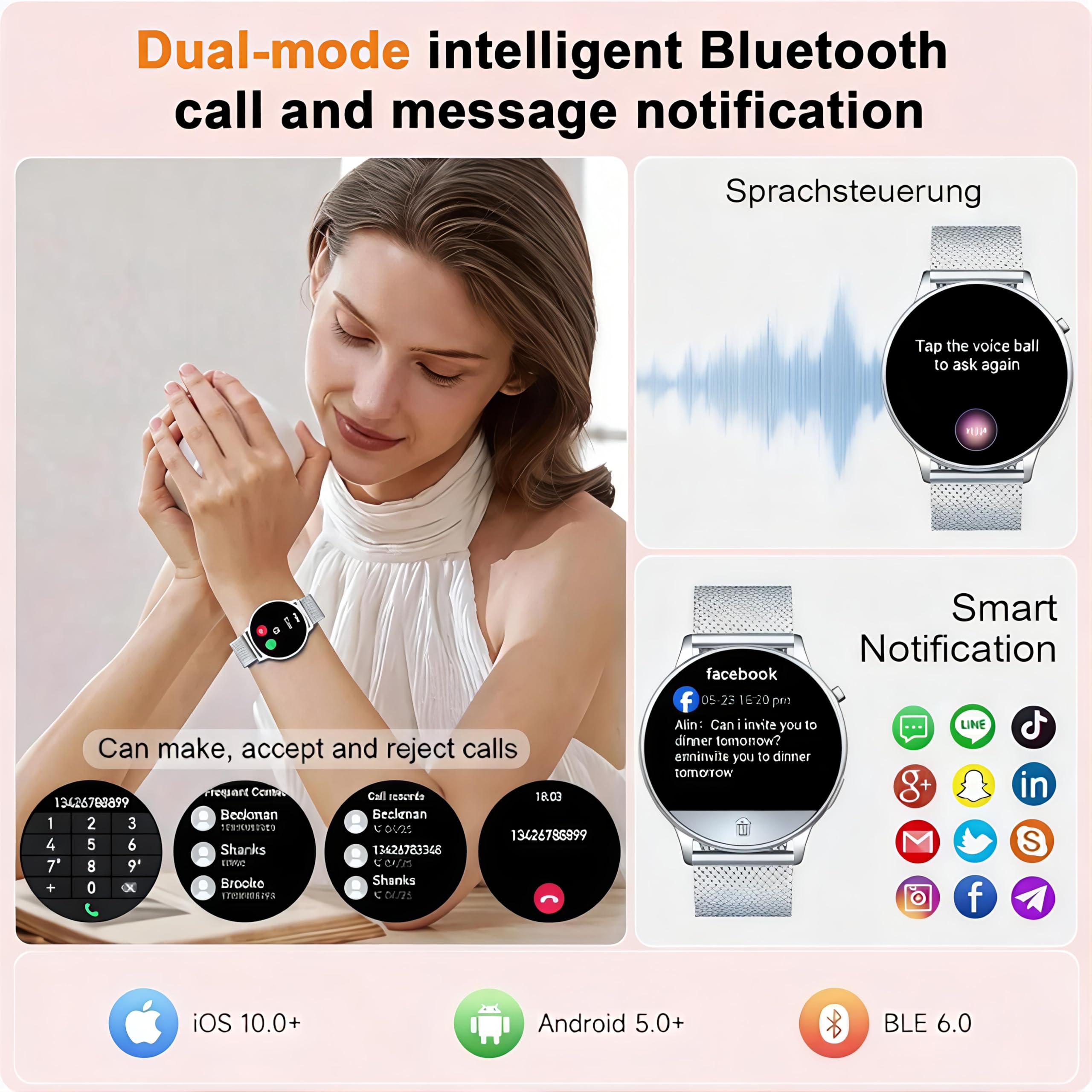 Jugeman Smartwatch Uomo, 1,43" HD Orologio Smartwatch Uomo con Chiamata Bluetooth,Militari Smart Watch Tracker 160+ Modalità Sportive