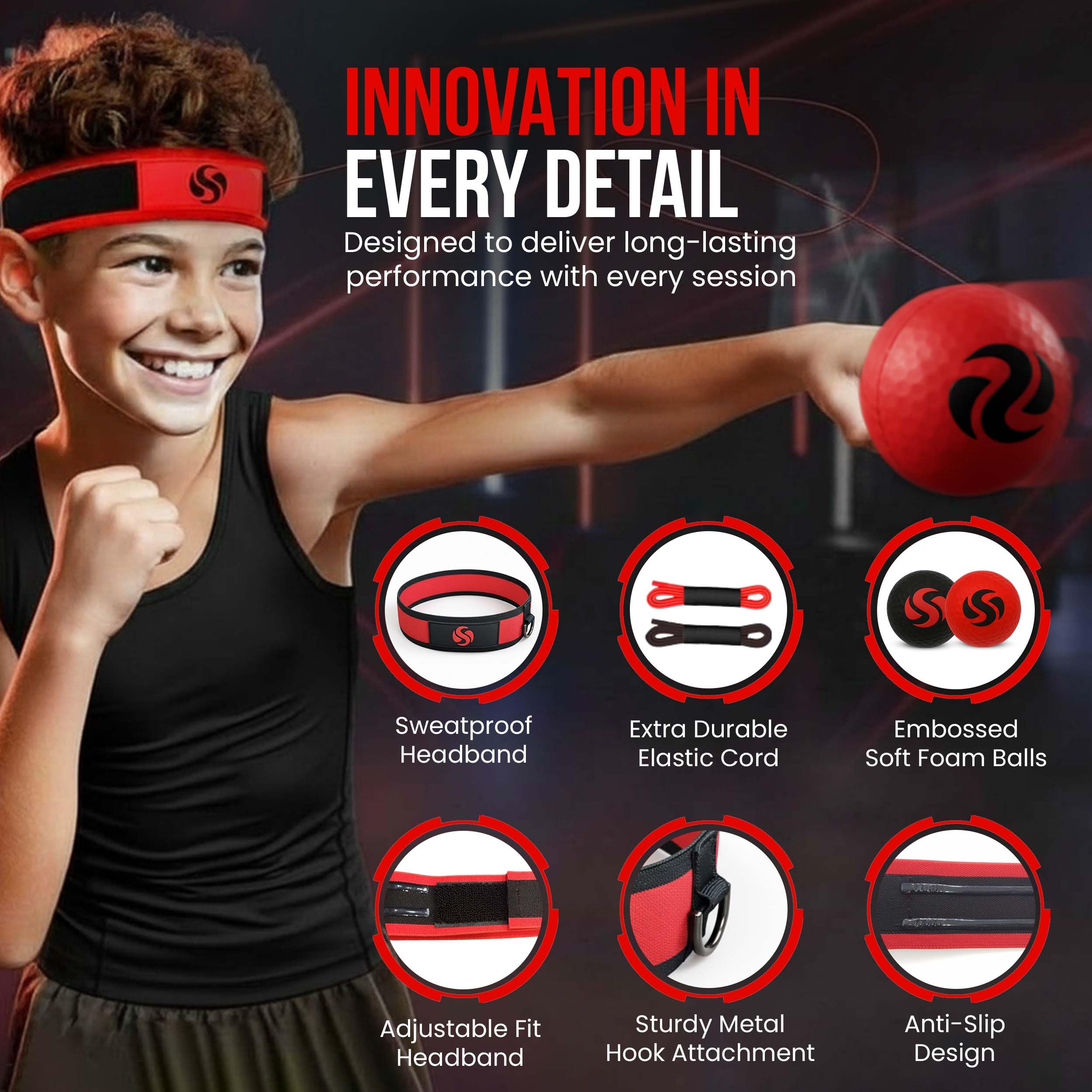 Soul Shift Piłka bokserska – wysokiej jakości trener koordynacji ręka-oko do boksu, MMA i fitnessu – 2 regulowane opaski na głowę + piłka Pro Reflex – poprawiają szybkość reakcji i koncentrację w domu