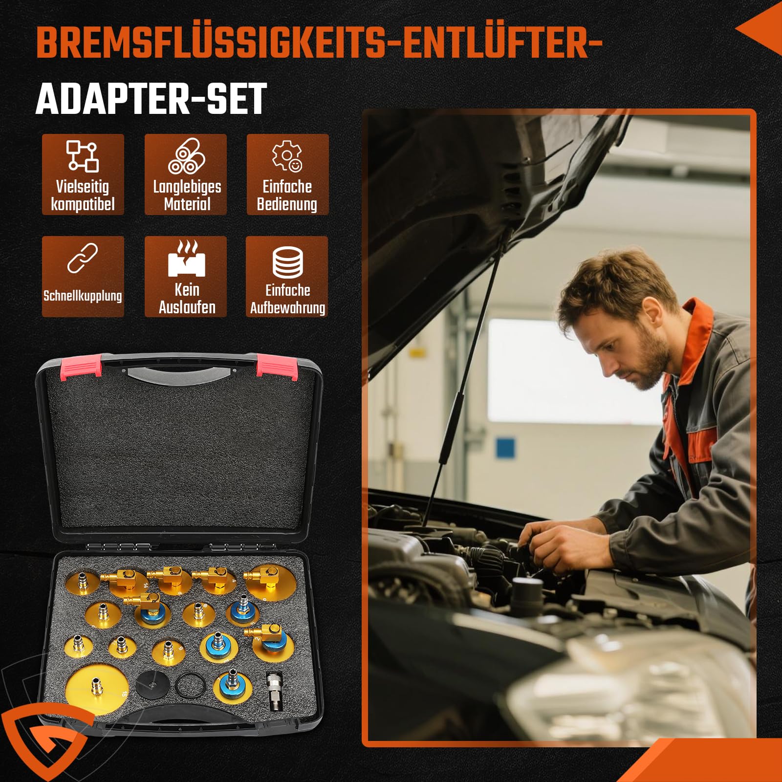 GEARMONSTER 17-częściowy zestaw adapterów do odpowietrzania hamulców, urządzenie do odpowietrzania hamulców samochodowych adapter do odpowietrzania hamulców z szybkim adapterem, odpowiedni do