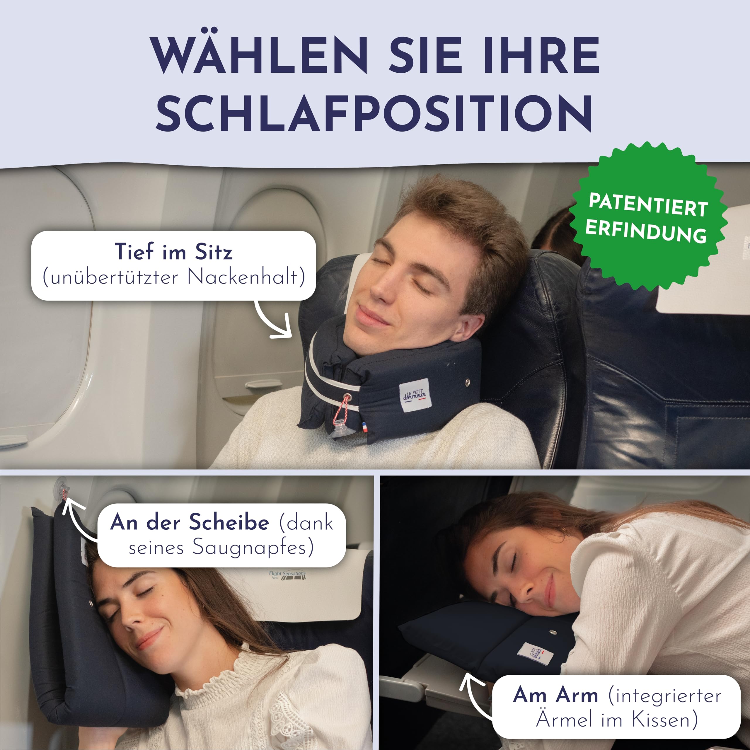 Nackenkissen Flugzeug – Ergonomisches 3-in-1 Nackenhörnchen & Flugzeug Kissen – Ultra Bequemes Reisekissen – Praktisch & Kompakt – Maschinenwaschbar