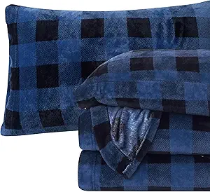 Elegant Comfort Luxuriously Soft 4-Piece Velvet Plush Flannel Sheet Set - Premium Quality - Cozy Warm, Anti-Static, Non Pilling Fuzzy Velvet Flannel Fleece Deep Pocket Sheet Set - Full, Buffalo Blue