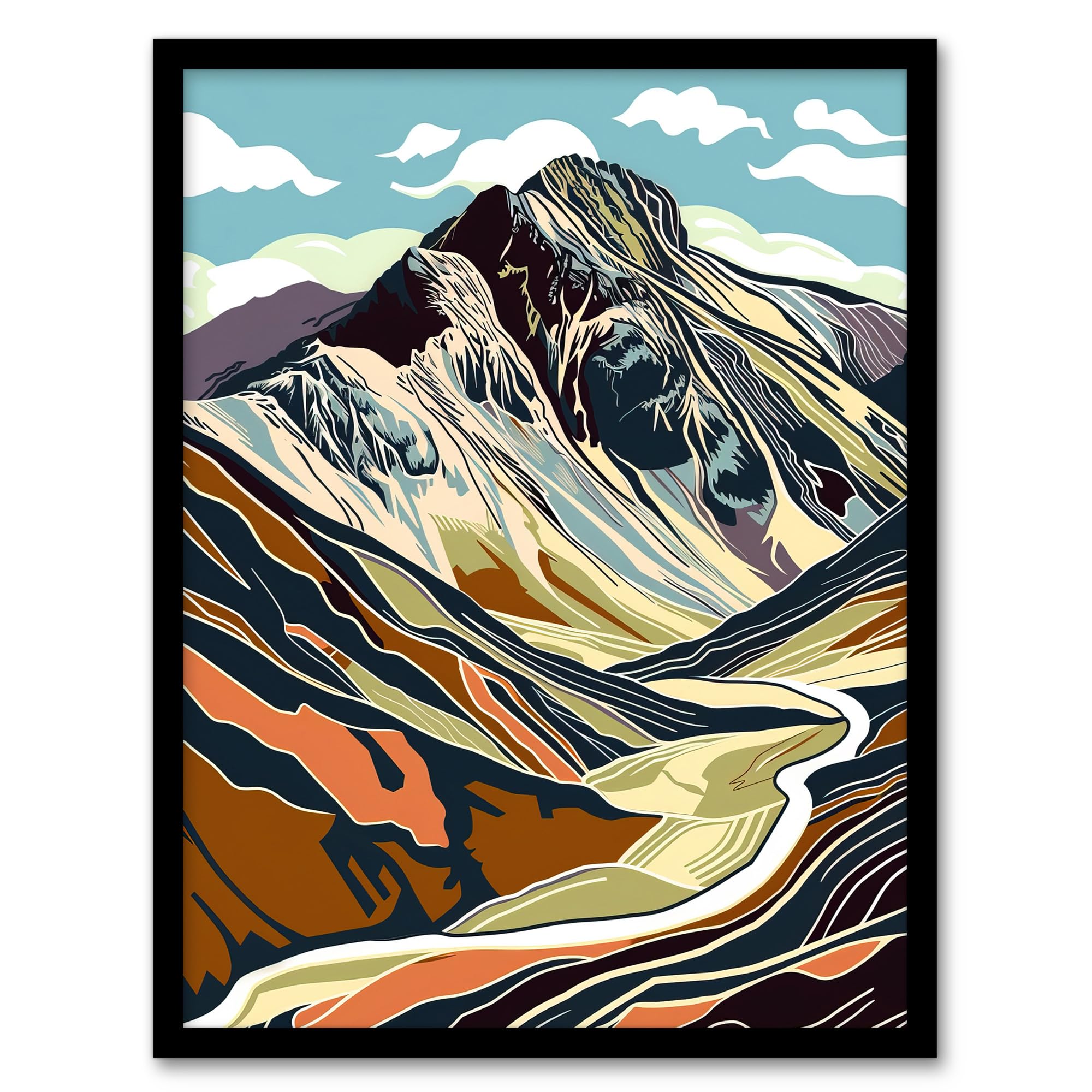 Artery8 Stylised Scafell Pike Mountain Hiking Cambria Wall Art PrintA4 Size from B&Q