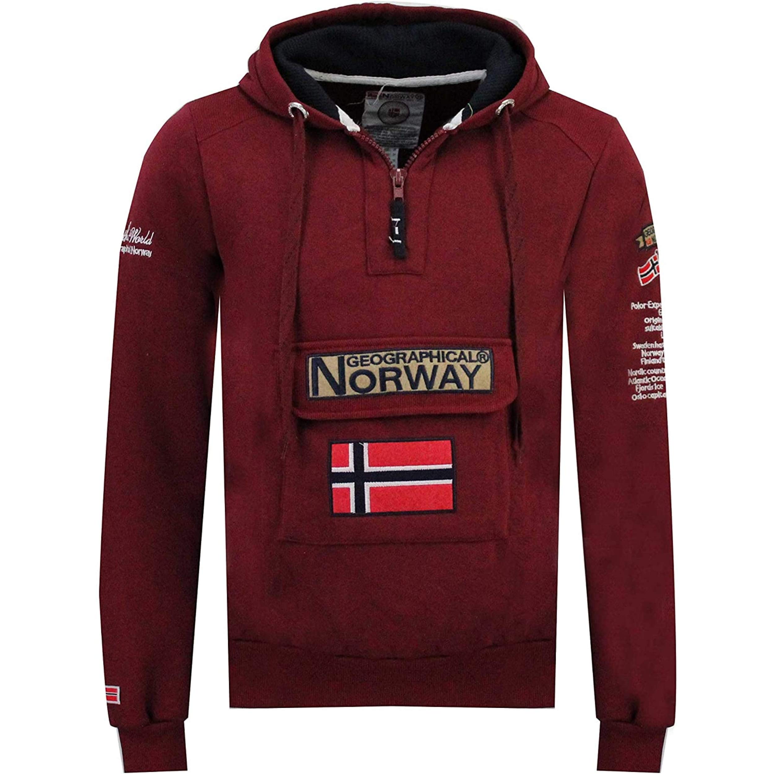 Geographical Norway Men's Burgundy Gymclass Hooded Sweatshirt - Red - Medium
