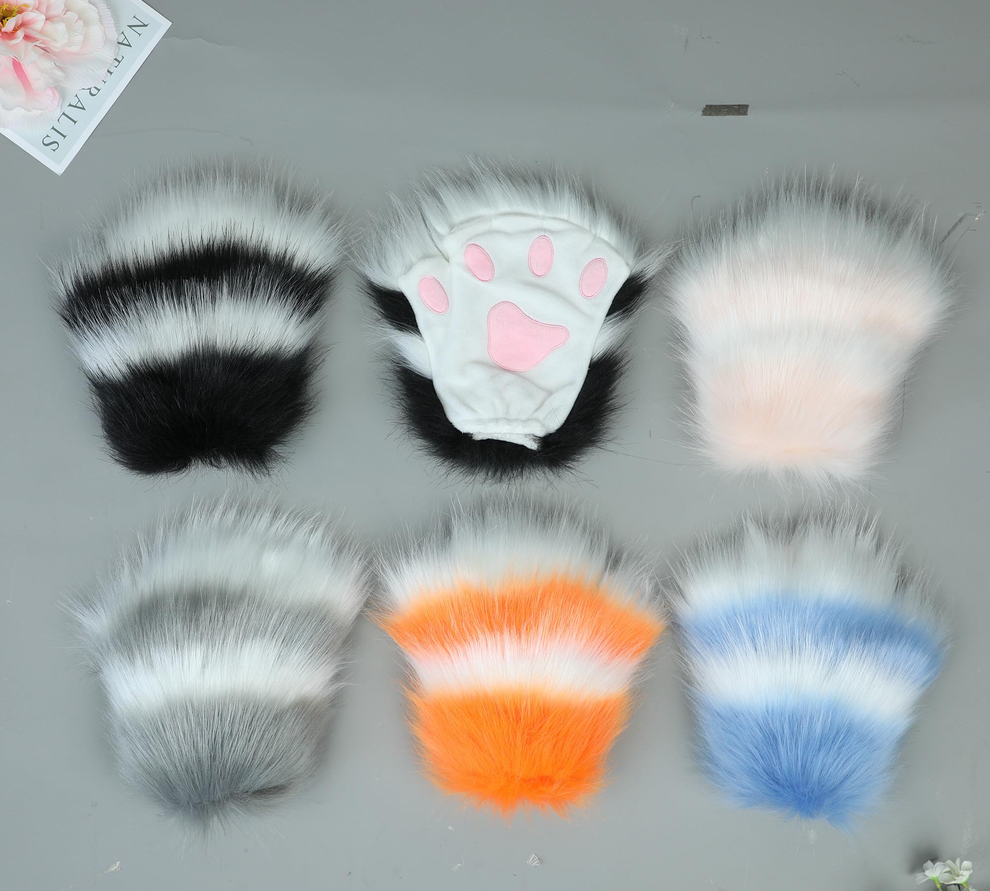 Gants à Pattes de Chat Pattes d'animaux en Fausse Fourrure Gants Sans Doigts Ours Loup Cosplay Gants d'hiver Chauds Taille Unique Unisexe