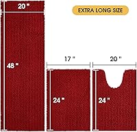 Vista 2 de ACCUMTEK Upgrade Extra Large Red Bathroom Rug Set 3 Pieces Ultra Soft, Thick Absorbent Bath Mats, Non Slip Chenille Toilet Mat for Bathroom, Beige