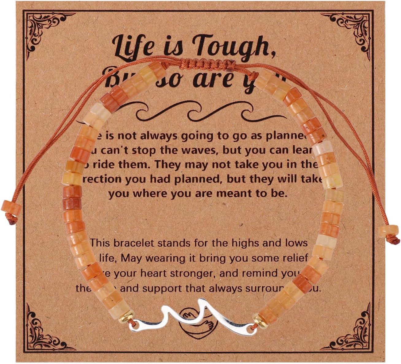Get Well Gifts for Women, Inspirational Nature Wave Bracelets Natural Stone Bead Bracelets Cheer Up Encouragement Gifts Life Is Tough But So Are You Recovering Jewelry for Friends