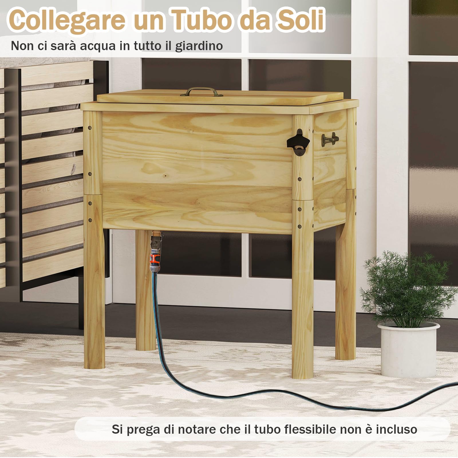 COSTWAY Carrello Porta Ghiaccio su Ruote 67 x 47 x 74 cm, Carrello Refrigerante da 51 L con 3 Maniglie e Apribottiglie, Frigorifero Portavivande da Esterno con Tappo di Drenaggio per Giardino
