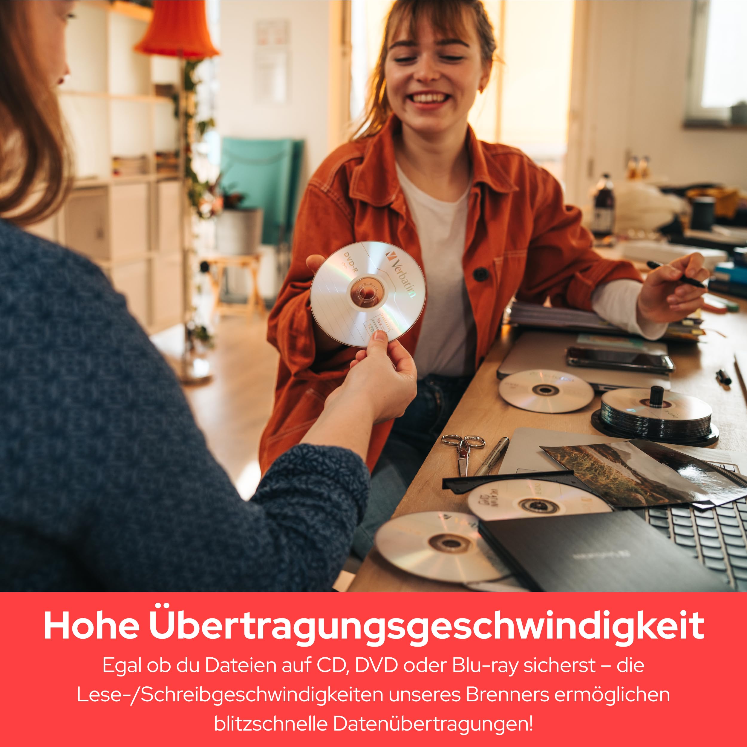 Verbatim Externer Slimline-Blu-ray-Writer Ultra HD 4K - kompakter Brenner zum Erstellen großer Backups, schwarz