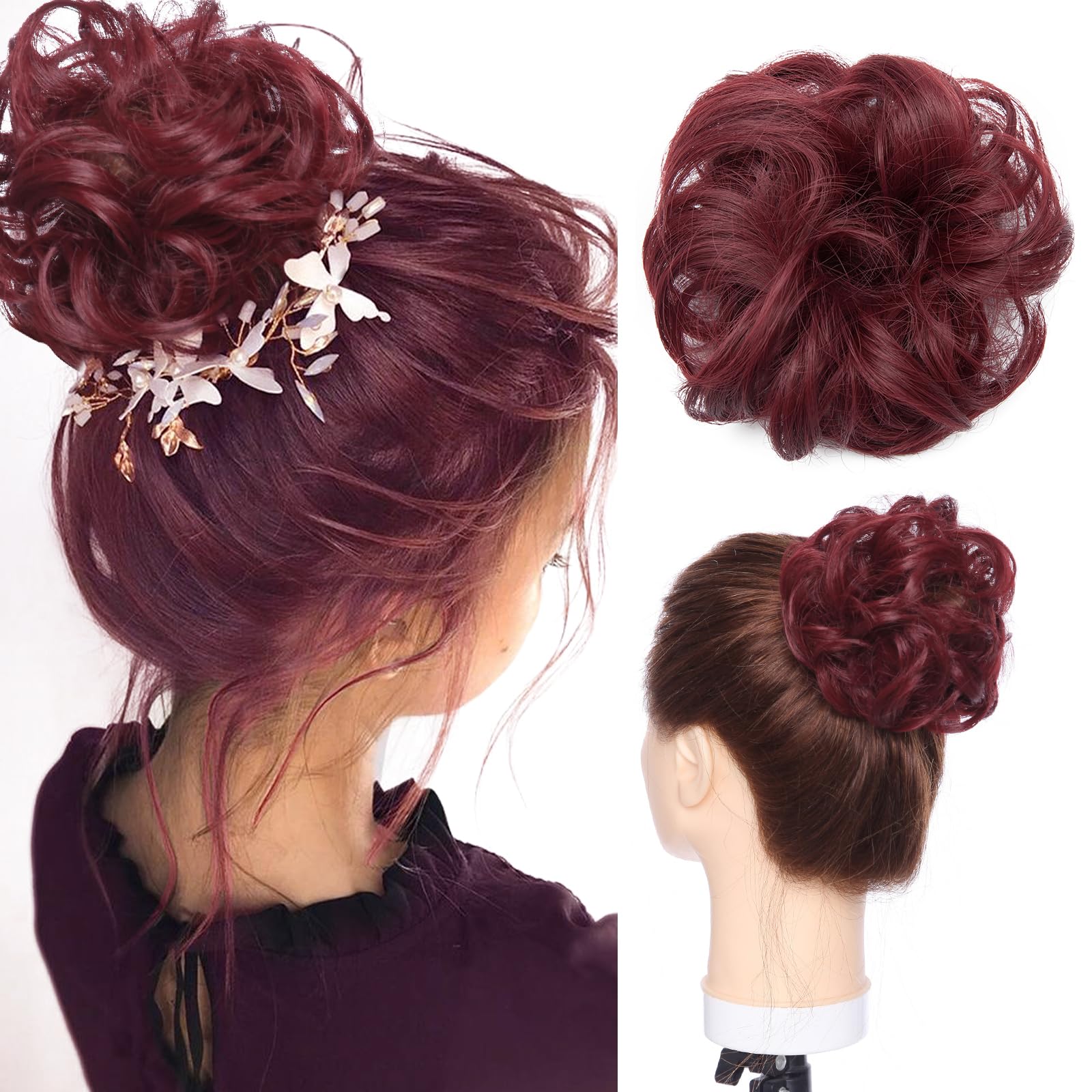 S-noilite Hairpiece with Elastic Band, Large Bun Hairpiece, Hair Extension, Wavy Curly