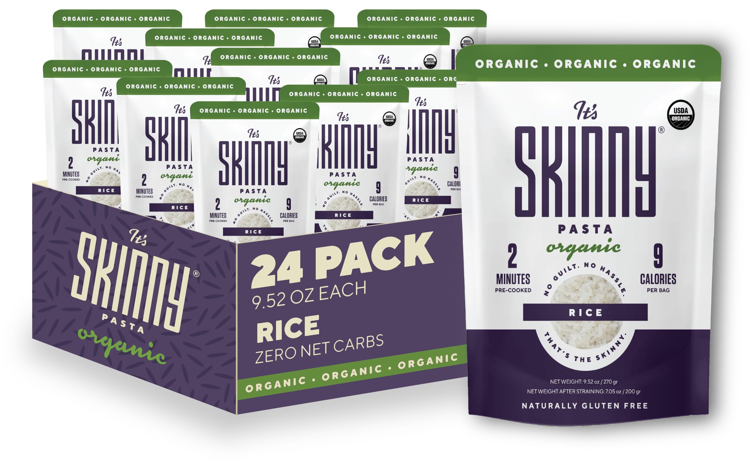 It's SkinnyOrzo – Organic Pasta, Non-GMO USDA Certified, Low Carb Pasta, Gluten Free Orzo, Keto & Vegan-Friendly, Konjac Rice, Sugar-Free, 4.5 Calories, Ready in 2 Minutes (24 Packs)USDA Organic