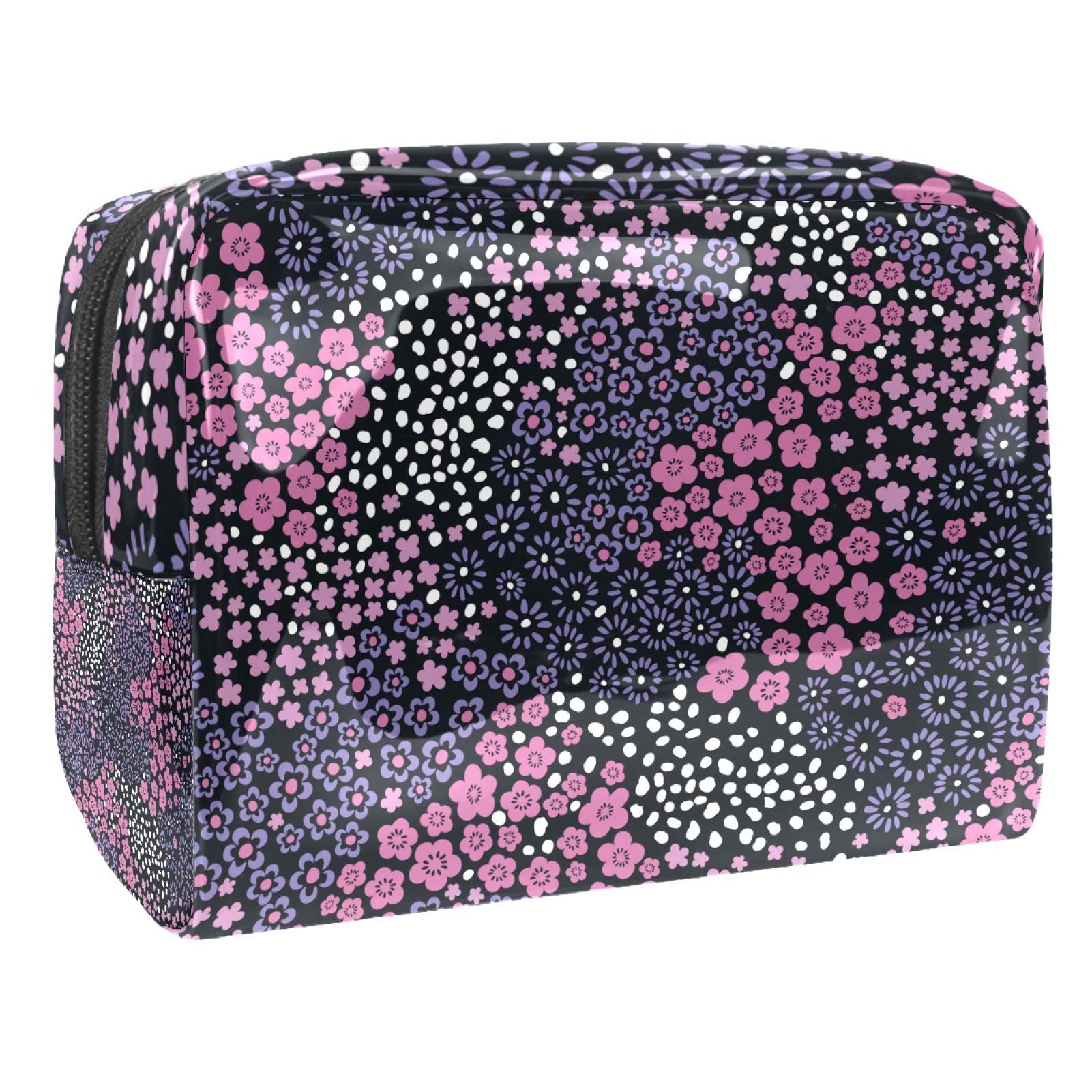 Portable Makeup Bag with Zipper Travel Toiletry Bag for Women Handy Storage Cosmetic Pouch かわいい　ミニマル　花柄