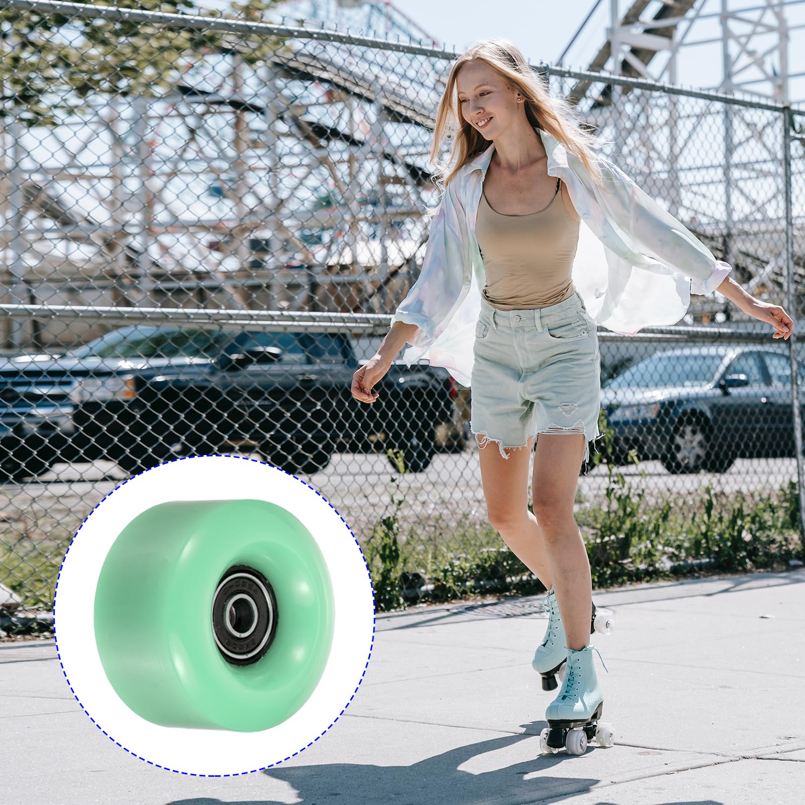 M METERXITY 8 Pack Roller Skate Wheels - Quad Skates Wheels with Bearing Installed & 2 Toe Stoppers Apply to Outdoor Double Row Skating (58x32mm, 82A, Green)