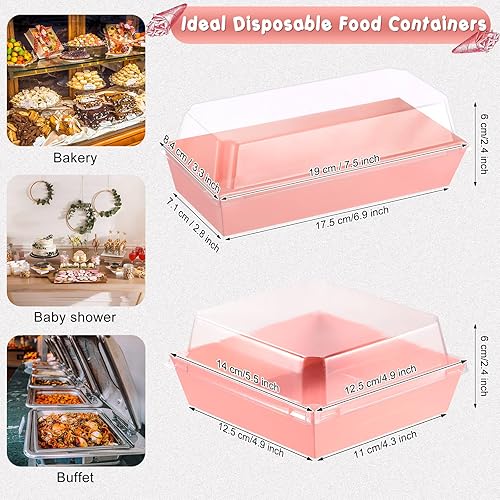 Miniatura 2 de Gejoy 100 cajas de embutidos de 2 tamaños con tapas transparentes, cajas de postre de papel desechables, recipientes de postre para alimentos, cajas