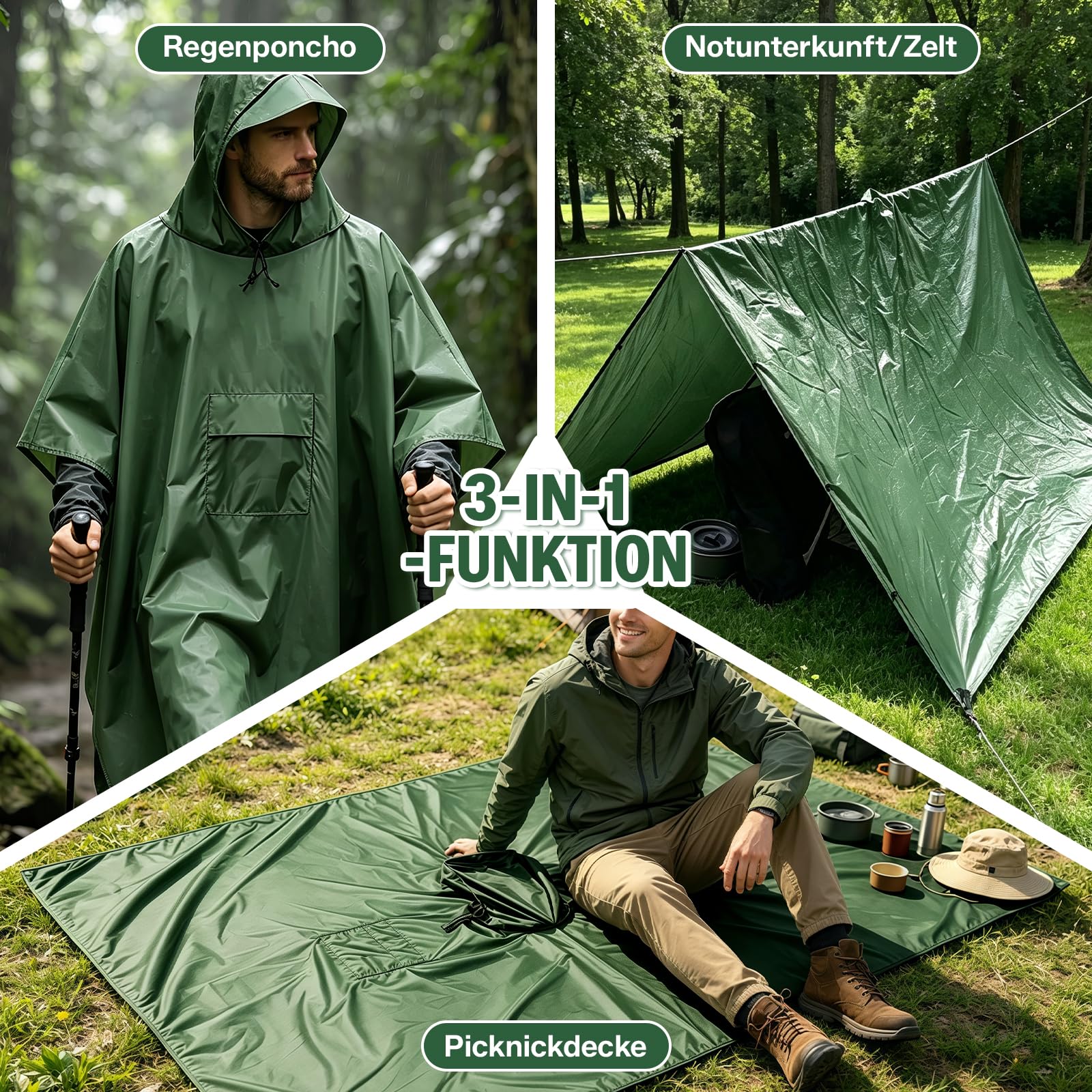 Esoes Poncho impermeable ligero hombre y mujer, chaqueta impermeable multiusos para actividades al aire libre con capucha, bolsa plegable y cubrezapatos