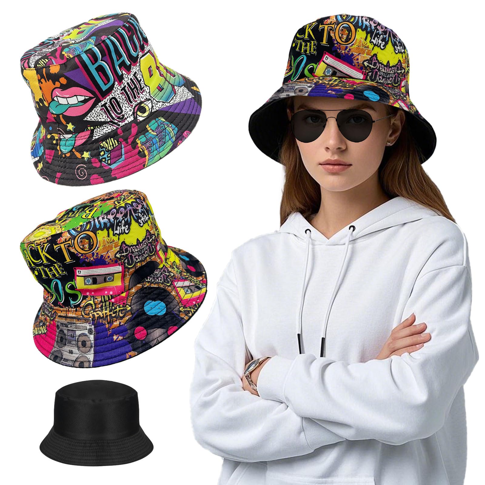 Sombrero retro 80's 90's cubo pescador reversible unisex vintage