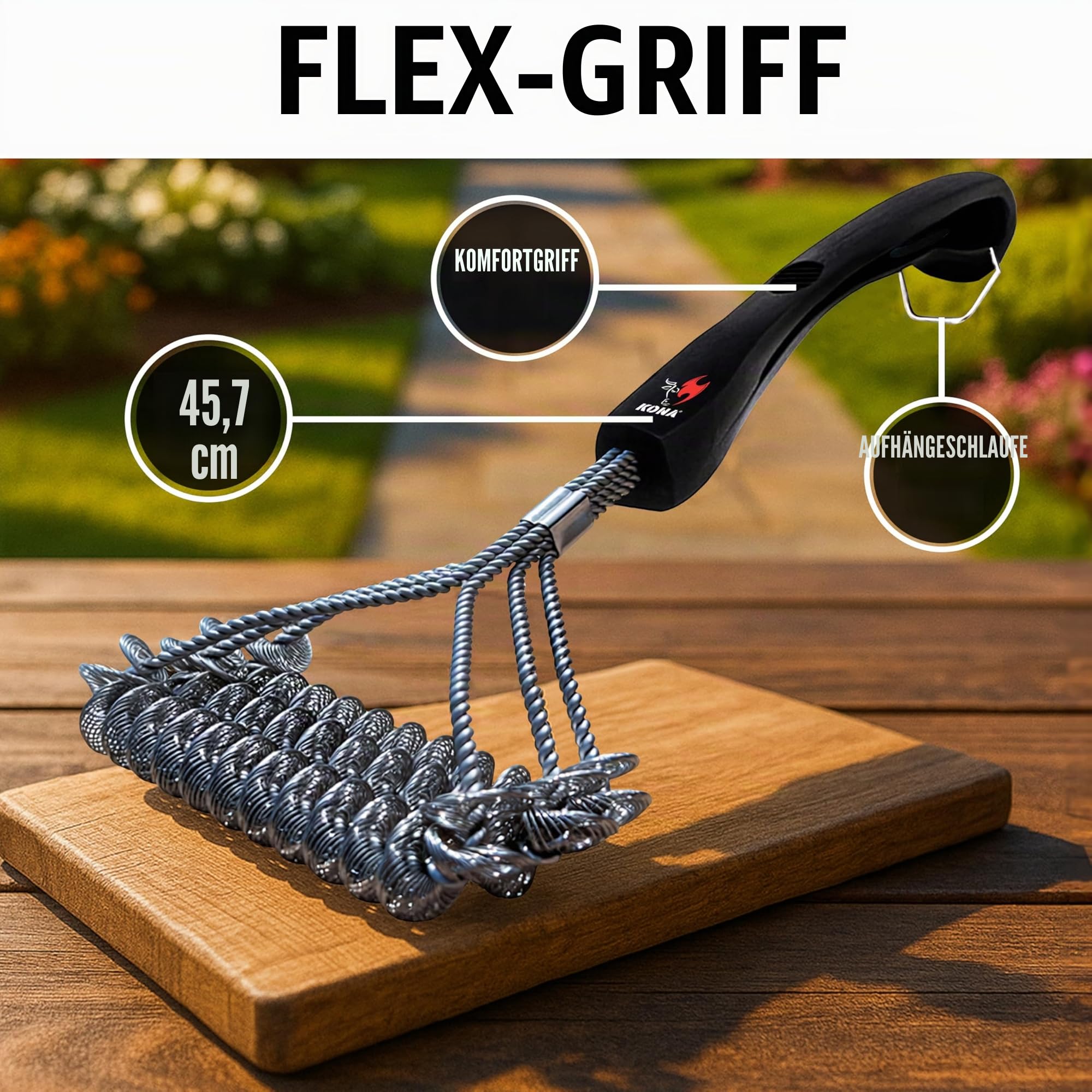 Kona Safe/Clean Grillbürste, borstenfreie Grillbürste, 100% rostbeständiger Edelstahl-Grillreiniger, sicher für Porzellan, Keramik, Stahl, Gusseisen, tolles Grillzubehör