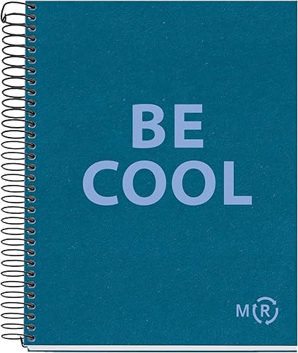 Miquelrius - Be Eco - Cuaderno A5, 80 hojas de 3.17 ozm, cuadrícula de 0.197 x 0.197 in, 1 tira de color, tapa dura, mensajes azul zafiro