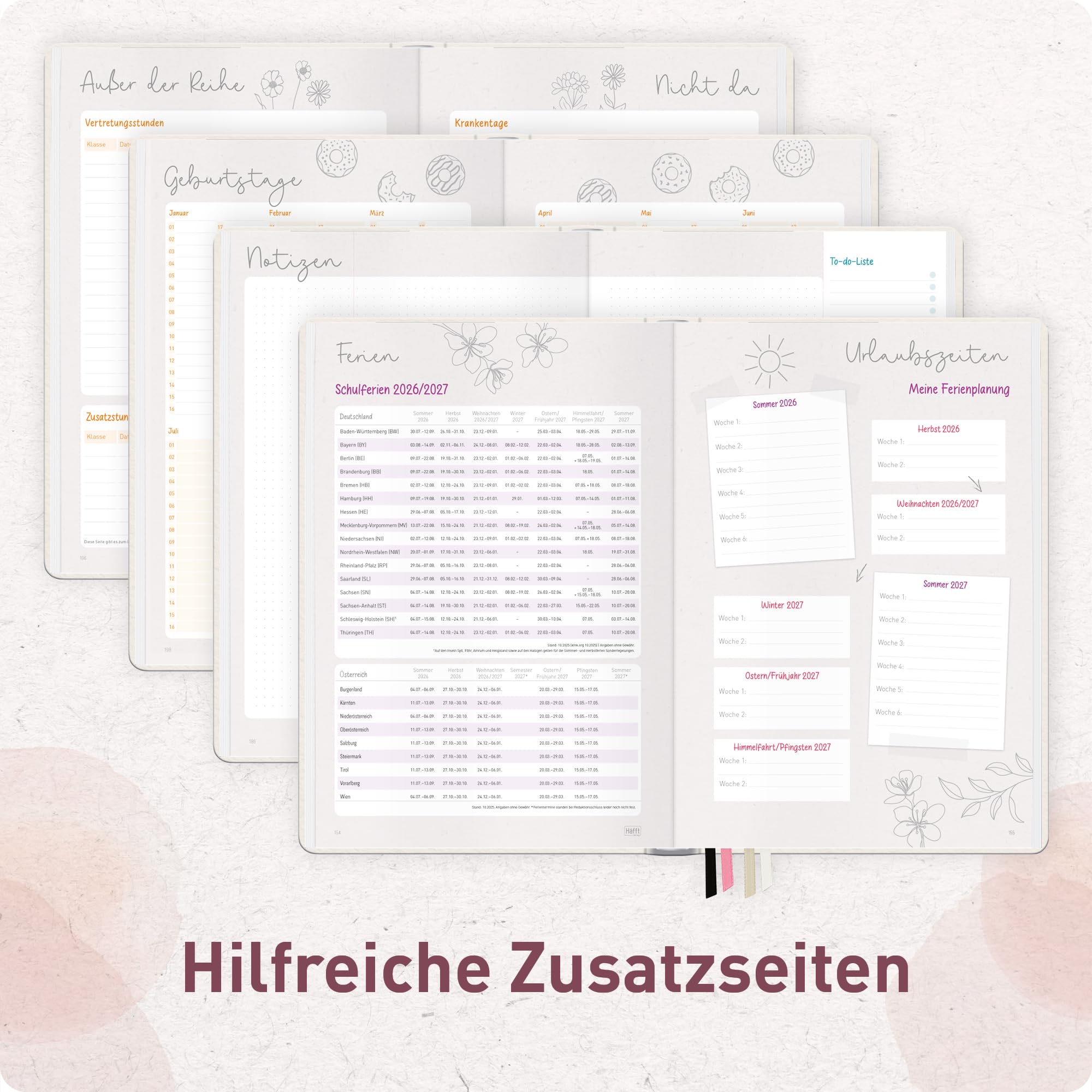 Häfft® Lehrerplaner Grundschule 2026/2027 im A4+ Format Hardcover - Schuljahr 12 Monate (Aug 26 - Jul 27) Lehrerkalender & Unterrichtsplaner für Klasse 1–4 "Soft Flower"