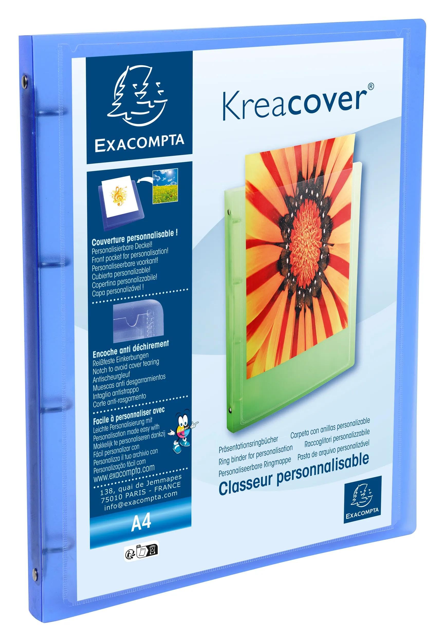 Exacompta Kreacover Ring Binder Polypropylene 15mm 4-Ring A4 Translucent Blue Ref 51962E [Pack of 12]