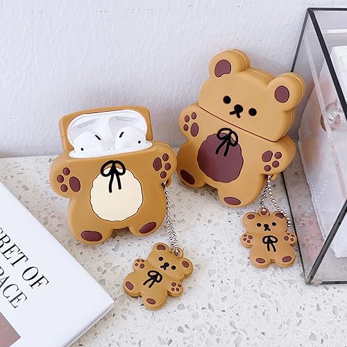 Miniatura 4 de Funda 3D con diseño de oso de peluche para Airpods 21, 3D de dibujos animados para mujeres y niñas, niños, elegante, elegante, encantador, kawaii,