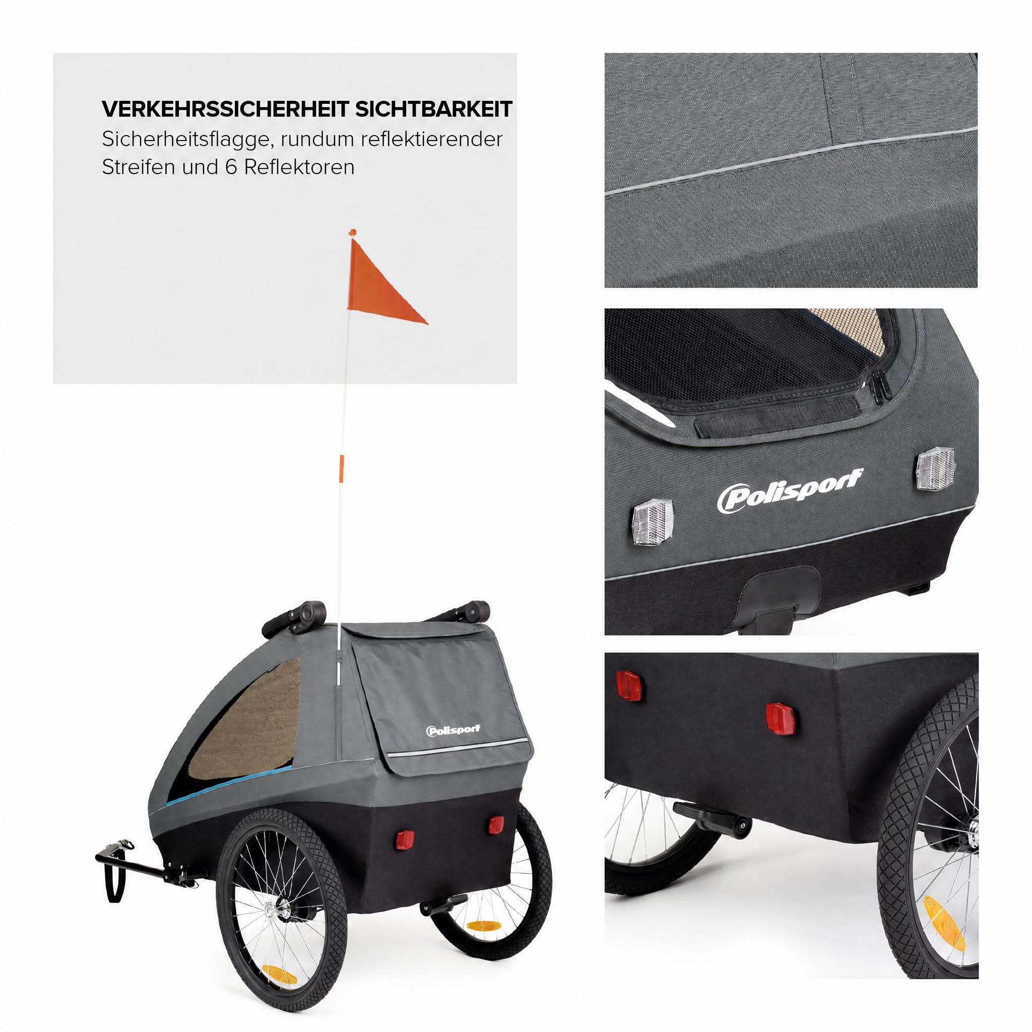 Polisport Kinderfahrradanhänger 2-in-1 mit Kinderwagen, Schwarz/Grau