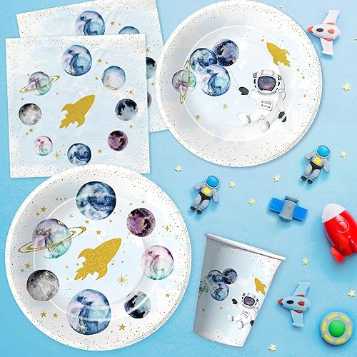 Miniatura 6 de Platos y servilletas del espacio exterior, suministros de fiesta para niños, decoración de fiesta temática de astronautas de galaxia, planeta