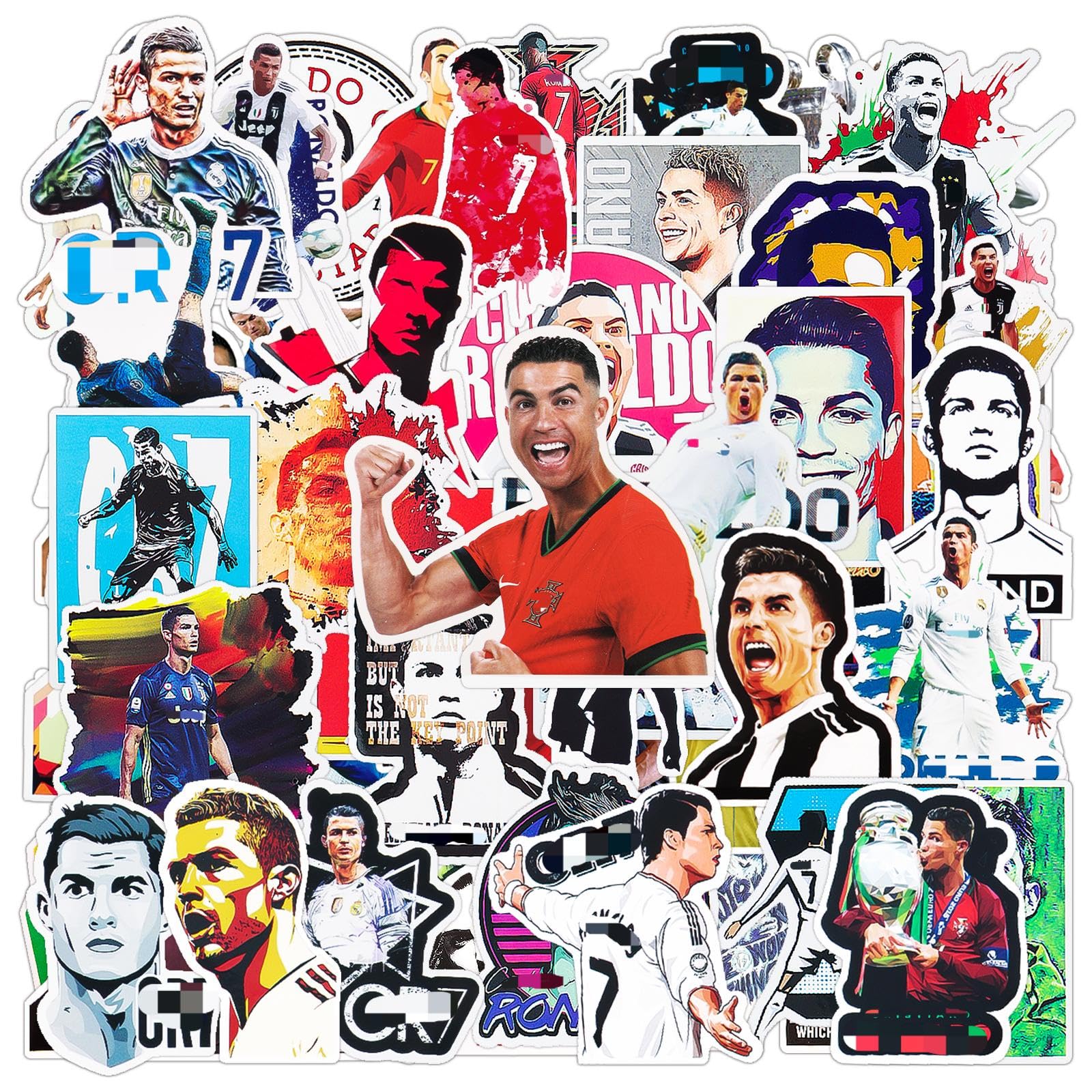 Ainvliya 102 Stück Aufkleber Cristiano Ronaldo, Fußballstar Aufkleber Wasserfeste Sticker Set Vinyl Fußball Sticker für Gitarren Auto Gepäck Laptop Jugendliche und Erwachsene