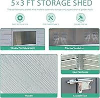 Vista 3 de Cobertizo de almacenamiento de madera para exteriores de 5 x 3 pies, cobertizo de herramientas de jardín con ventanas, cobertizo de almacenamiento