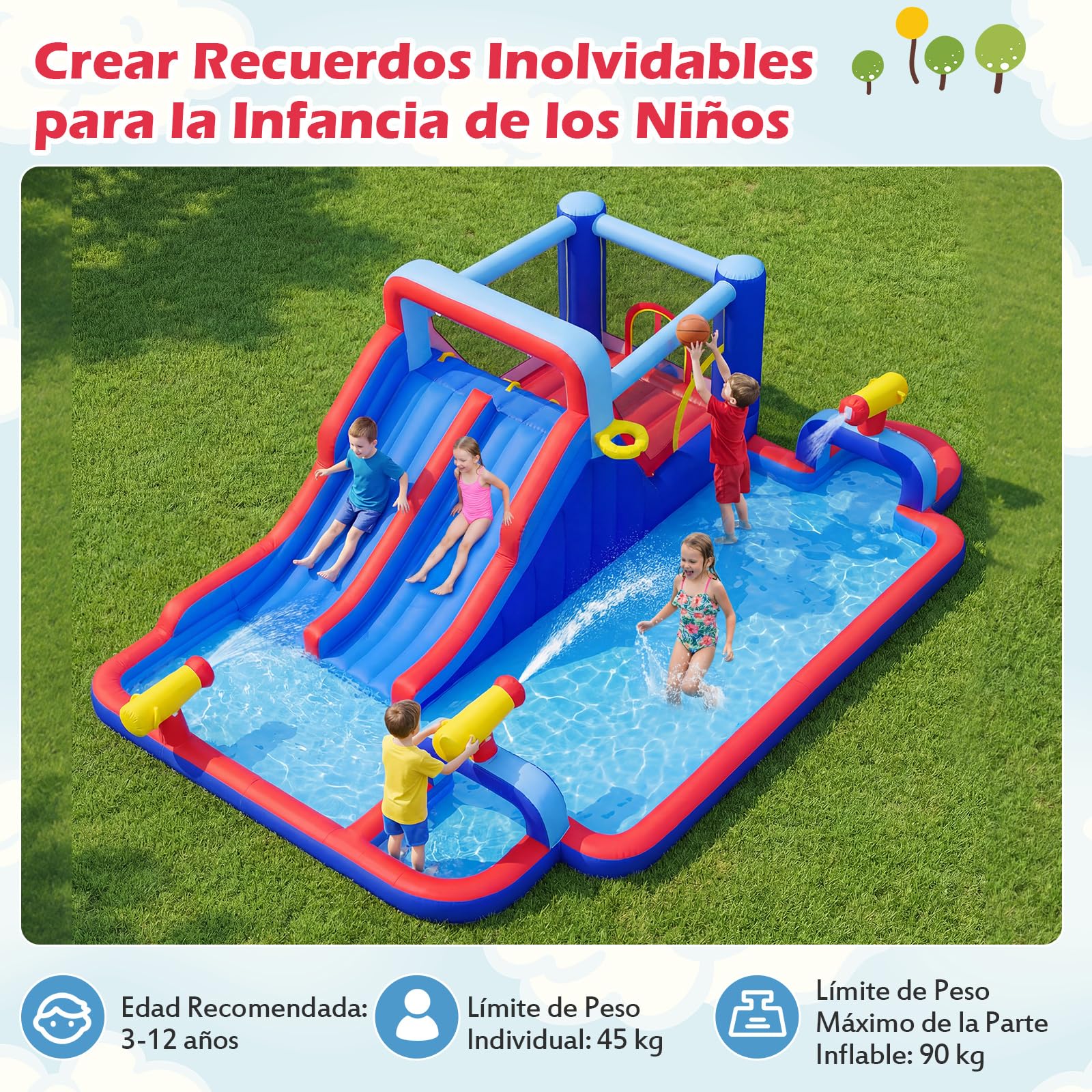 COSTWAY Castillo Hinchable Acuatico, 9 en 1 Castillo Hinchable para niños 3-5 Años con 3 Niños, 646 x 418 x 211 cm, Seco y Agua, Insuflavel Crianças Interior Exterior (con soplador de 950W)