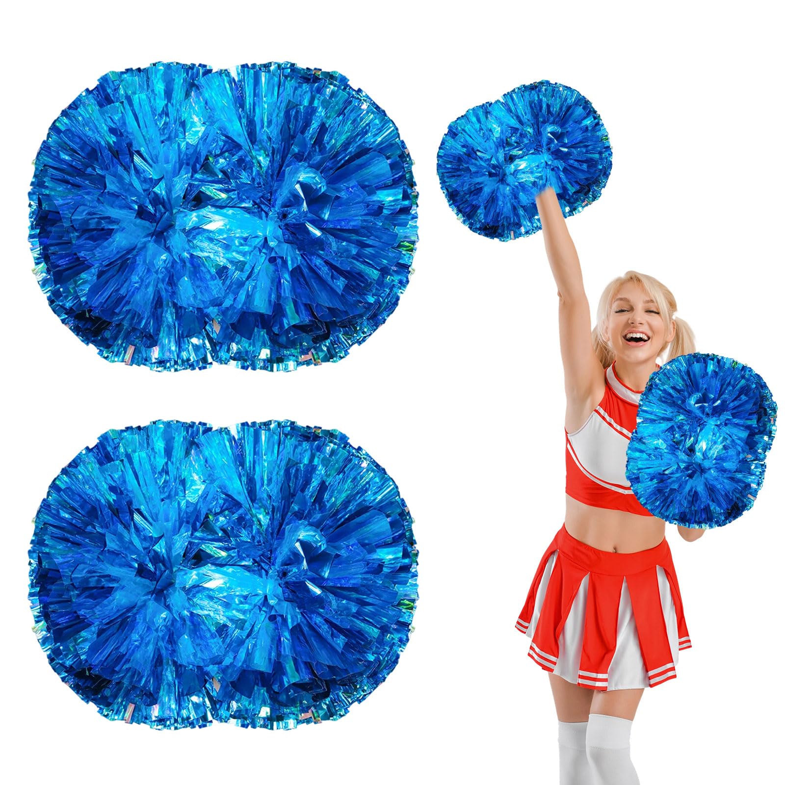 Pompony cheerleaderek z uchwytem, ręczne pompony drużynowe do drużyny sportowej, cheerleaderek, na imprezę taneczną, dla dorosłych, błękitne (jezioro)