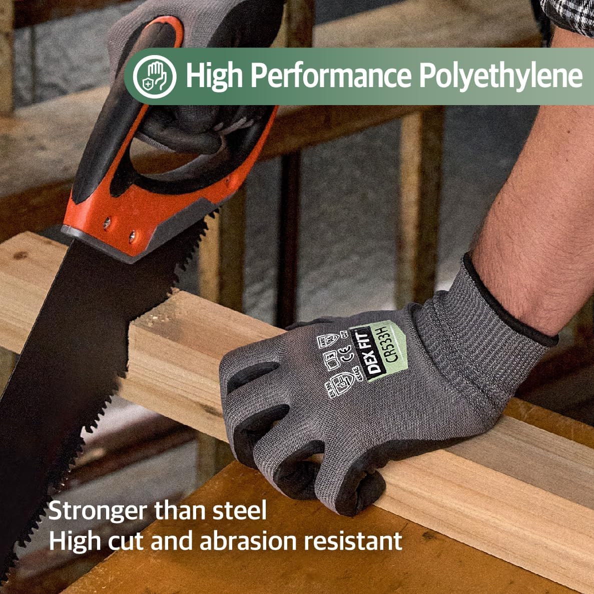 DEX FIT Cut Resistant Gloves ANSI A5/A6, Cru453, CR533H & CR533LS Series, 3D Comfort Fit, Power Grip, Touchscreen, Mechanic - Image 3