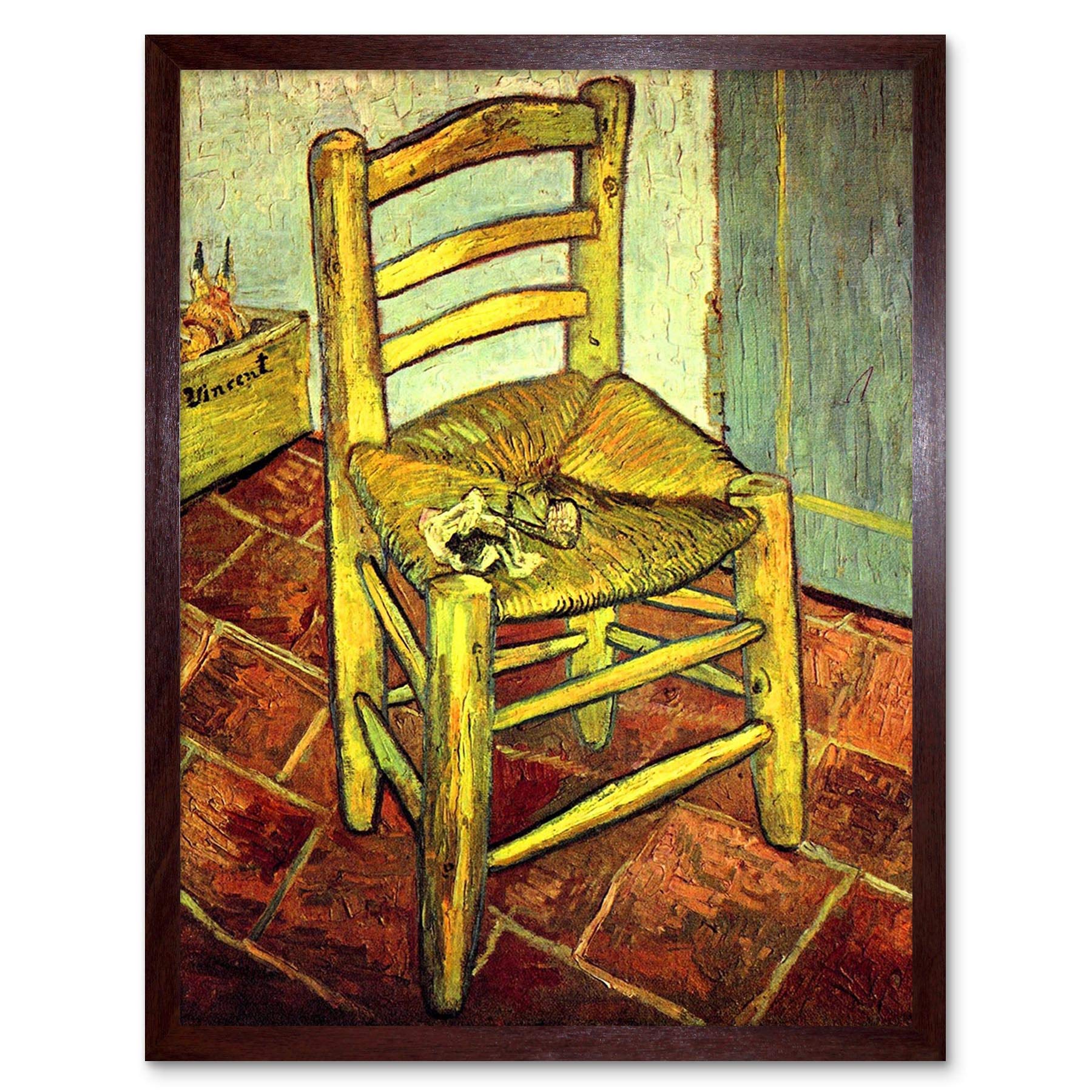 Wee Blue Coo Vincent Van Gogh Vincent's Chair With Pipe Old Master Painting Art Print Framed Poster Wall Decor 12X16 Inch