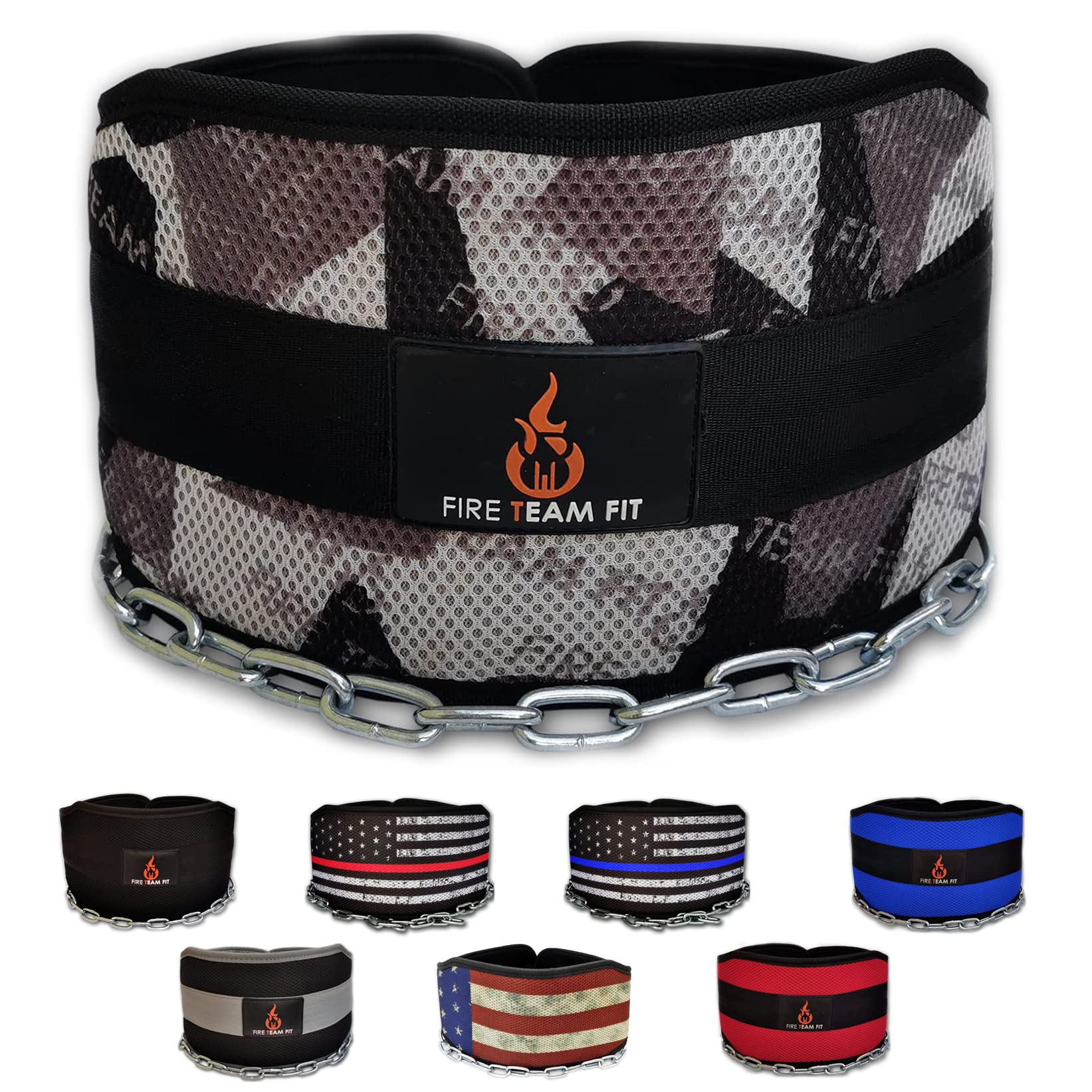 Fire Team Fit Weighted Belt with 44 inch steel chain and neoprene foam padding in grey camo