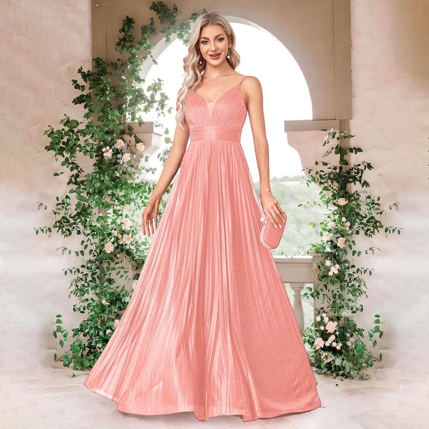 Sexy Backless Maxi Formal Dress for Women with Sequin, Sleeveless Pleated Evening Gowns for Wedding and Cocktail - Image 2