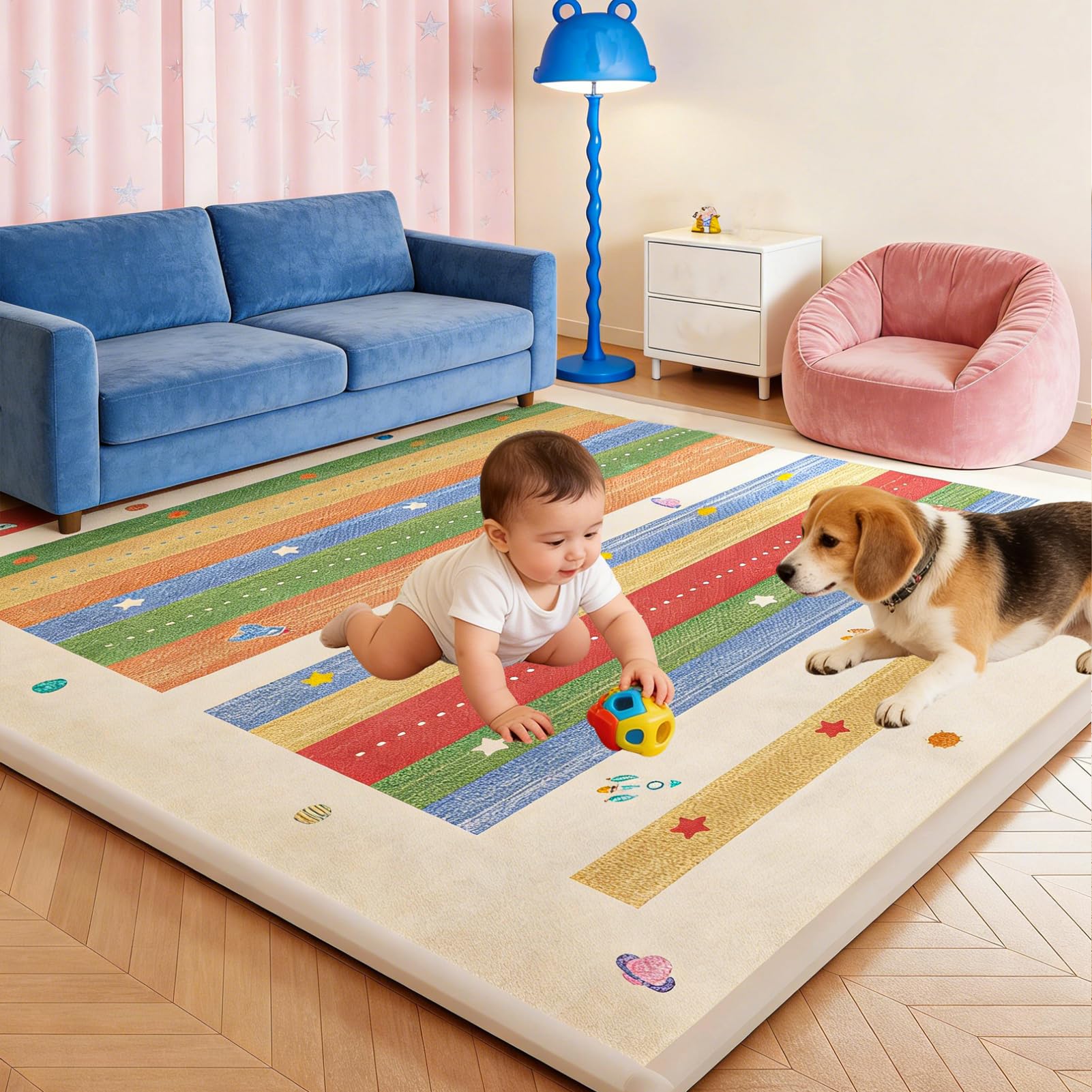 Krabbelmatte Baby, 2cm Extra Dicke Spielmatte Kinder mit Memory Schaum Rutschfester Teppich Kinderzimmer Krabbeldecke, Kinderteppich, Baby Spielmatte für Bauchlage 120 x 120 cm