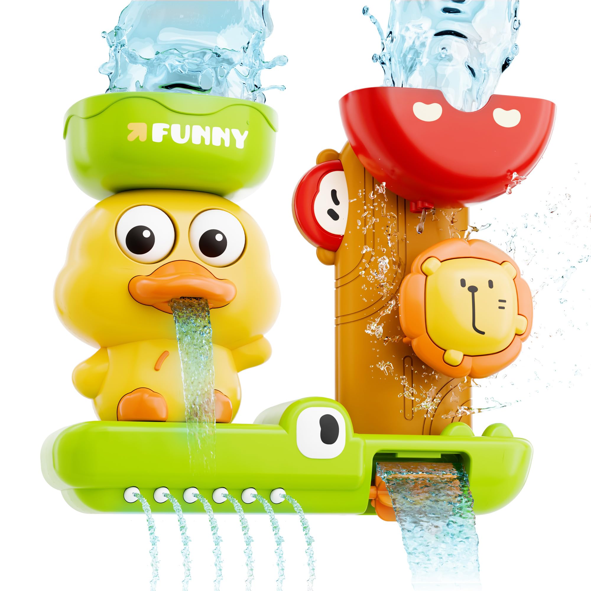 iPlay, iLearn Bath Toy for Toddlers 1-3, Baby Waterfall Duck Bathtub Toy W/ Suction Cup, Kid Bath Tub Shower Playset, Infant Bathtime Fun Birthday