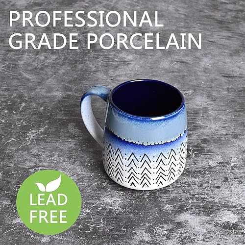 Miniatura 3 de Bosmarlin Juego de 2 tazas de café grandes de cerámica, 16 onzas, taza de té de cerámica azul grande para oficina y hogar, apta para lavavajillas y