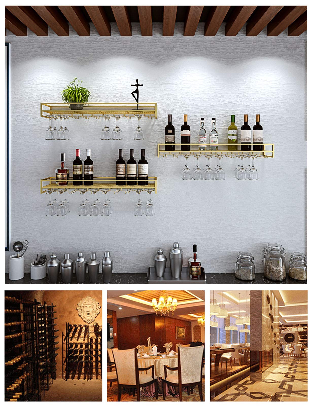 SOVORM Porte-bouteilles créatifs muraux, porte-verres à pied, porte-verre à vin, porte-gobelet en métal, cadeaux liés au vin pour la décoration de la maison d'une maman The New