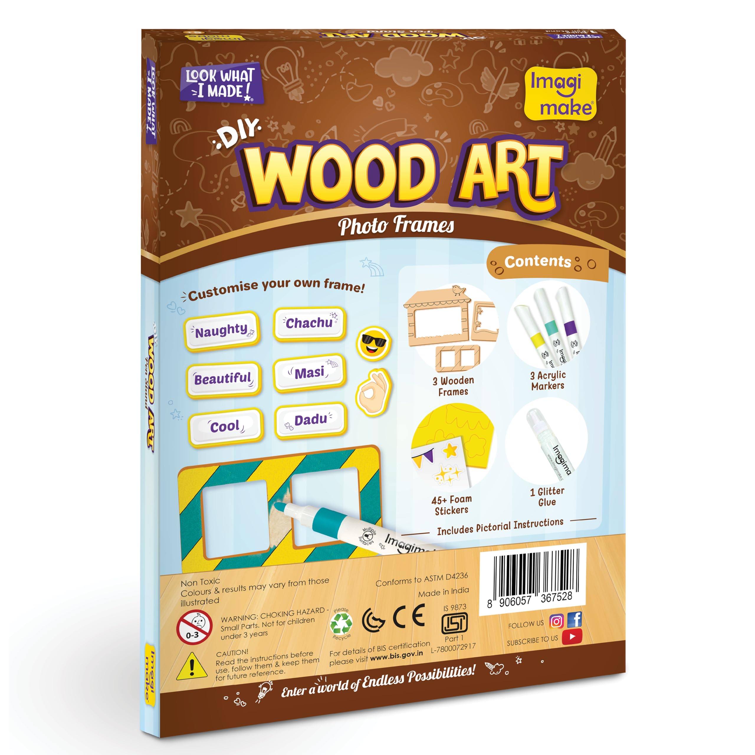Imagimake DIY Wood Art Photo Frame | Make 3 Customized Photo Frames | Painting & Colouring Kit | Birthday Gift For Kids Age 5,6,7,8 | Toys For 6 Year Old Boy & Girl, Multicolor - Image 7 thumbnail