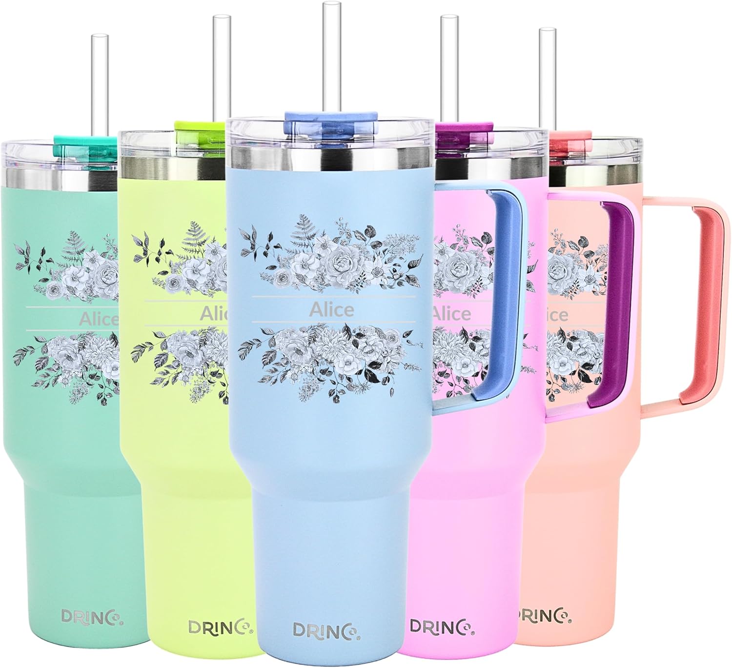 Drinco 40oz 30 oz Tumbler with Handle, Personalized, Straw Lid, Insulated Stainless Steel Travel Mug Water Bottle Ice Coffee Cup For Cold and Hot (30oz Monogram)