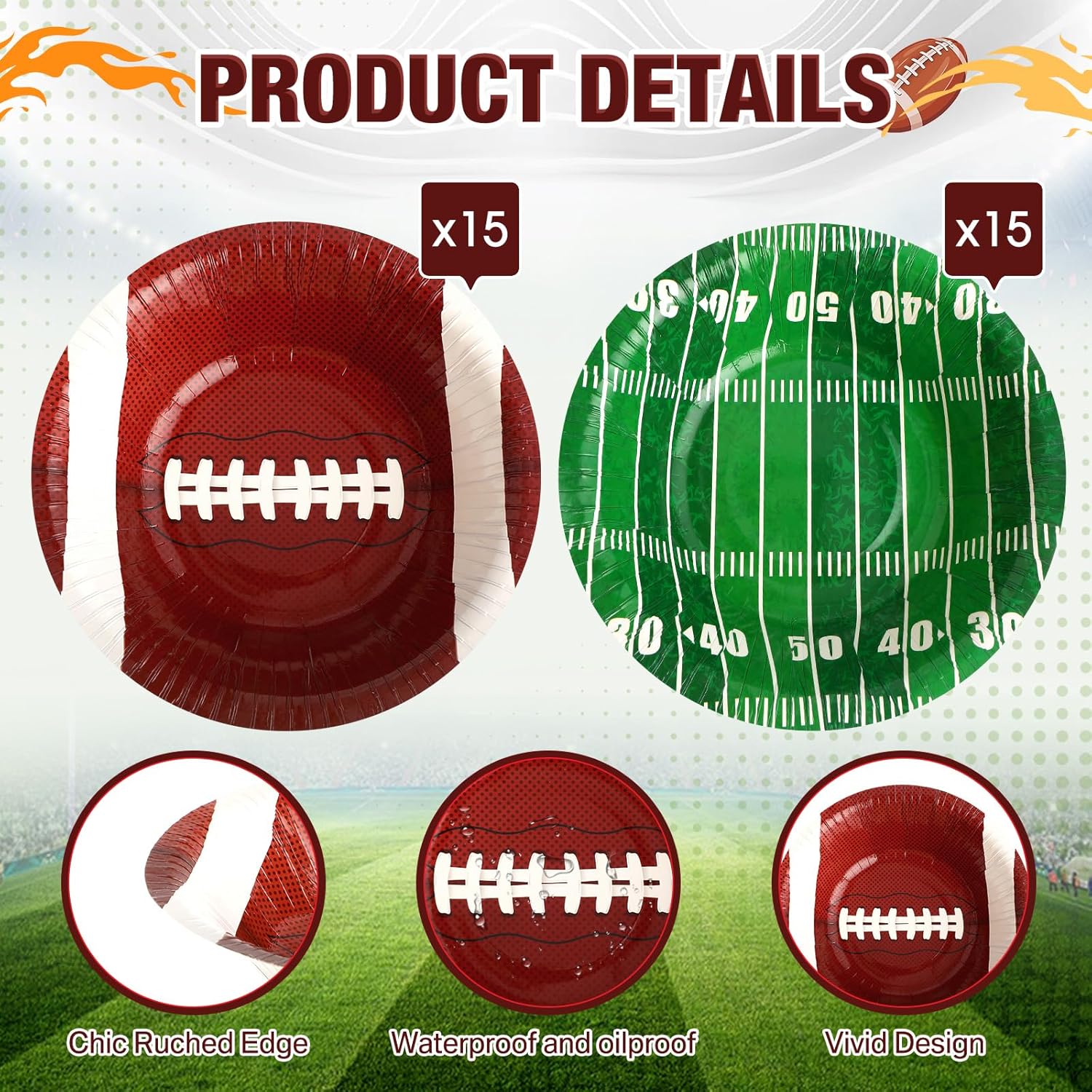 Ziliny 30 Pcs 16 oz Football Paper Bowls Football Party Snack Bowls Supplies for Game Day Hot Cold Soup Salad Dessert Home Cereal Holiday Decoration