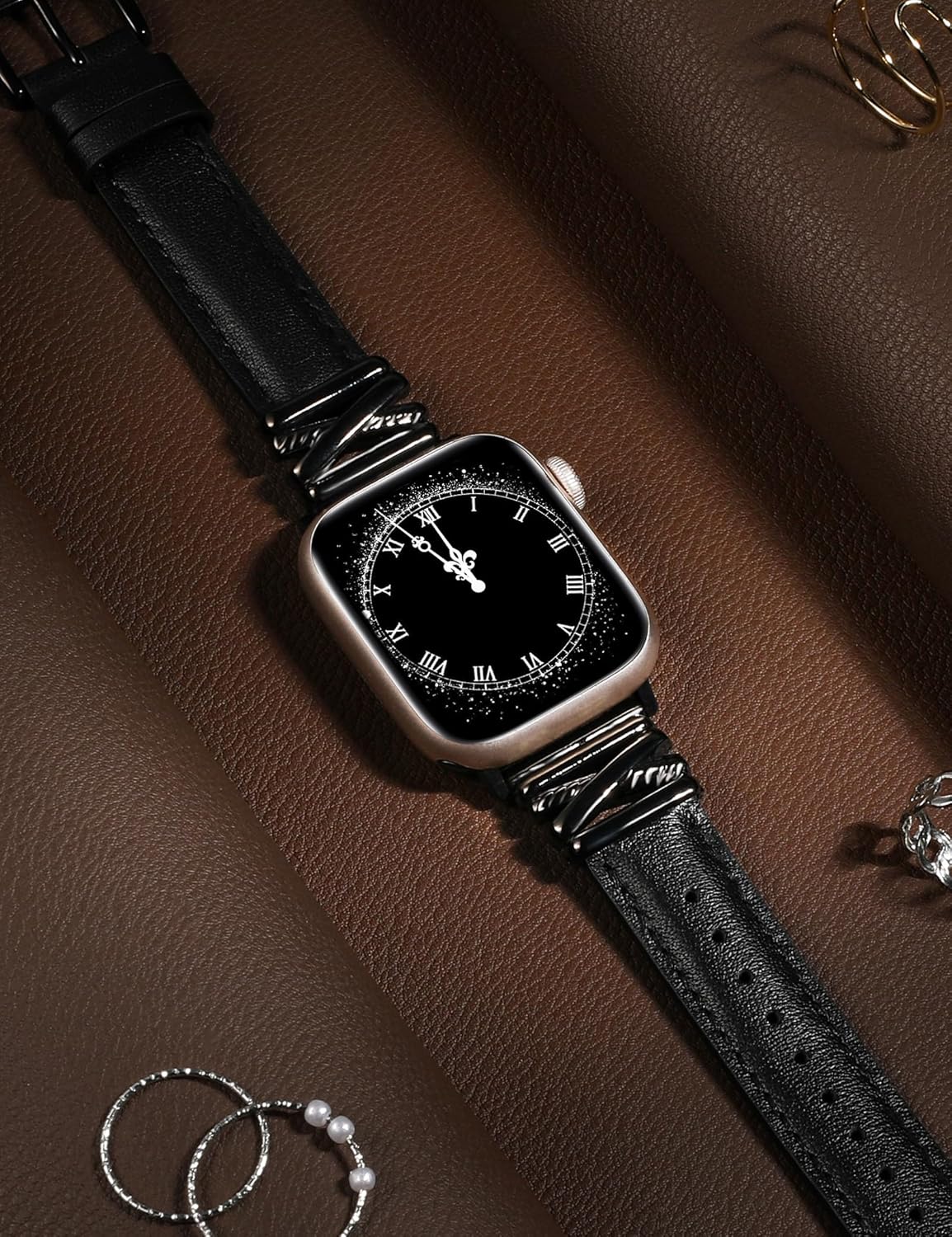 Minyee Leather Band Compatible with Apple Watch 42/41/40/38/44/45/46/49mm Women,Dressy Slim Premium Leather Strap with Designer X-Shape Metal Buckle for iWatch Series 11 10 9 8 7 6 5 4 SE/Ultra 3 2 1 - Image 3