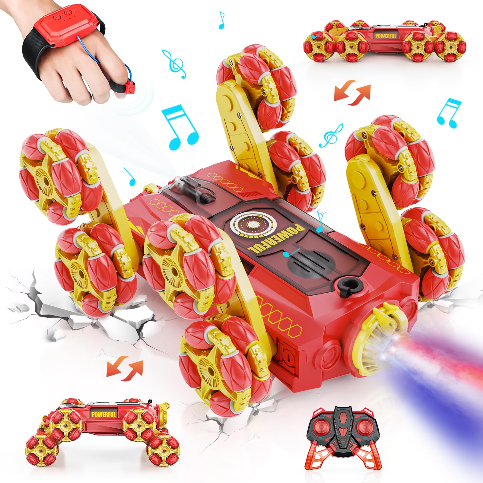 8WD Remote Control Stunt Car - Gesture Sensing RC Toy for Kids Ages 8+, 2.4Ghz Hand Controlled With Spray, Light & Sound, 360 Rotating Transform Drift Climbing Racing